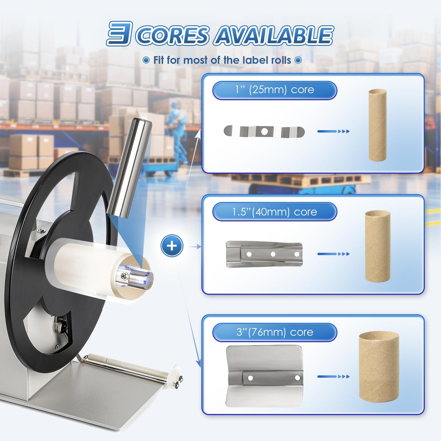 Automatic Label Rewinder, Speed-Adjustable Sticker Rewinder, Bidirectional Label Rewinding Machine, Synchronized with Printer, 1"/1.5"/3" Core Holder, Width 3.54"