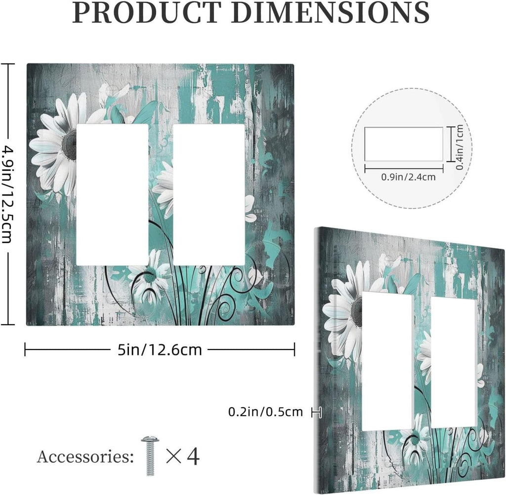 Decorative Outlet Covers Teal Daisy Floral Vintage Wood Plank 2 Gang Double Gfci Rocker Electrical Wall Panels Light Switch Cover Plate For Farmhouse Cabin Decor