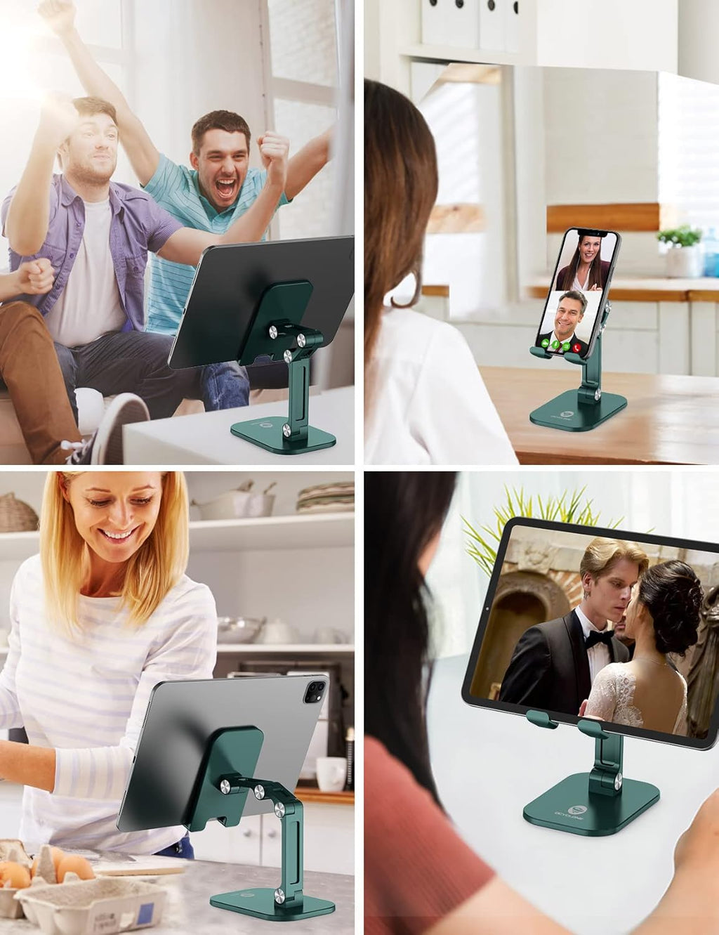 OCYCLONE Phone Stand, Adjustable Height and Angle Foldable Cell Phone Stand Holder for Desk, Taller iPhone Stand Compatible with 4.7"-13" Smartphones iPad Tablet, Green
