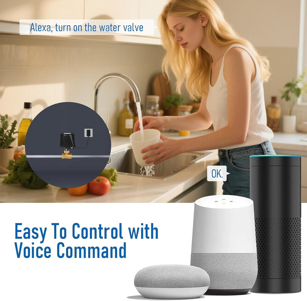 Owfeel WiFi Smart Water Valve, APP Remote Control, DN20 Ball Brass Water Valve, Compatible With Alexa, Google and Application Program iOS/Android, Only Supports 2.4 GHz WiFi (3/4")