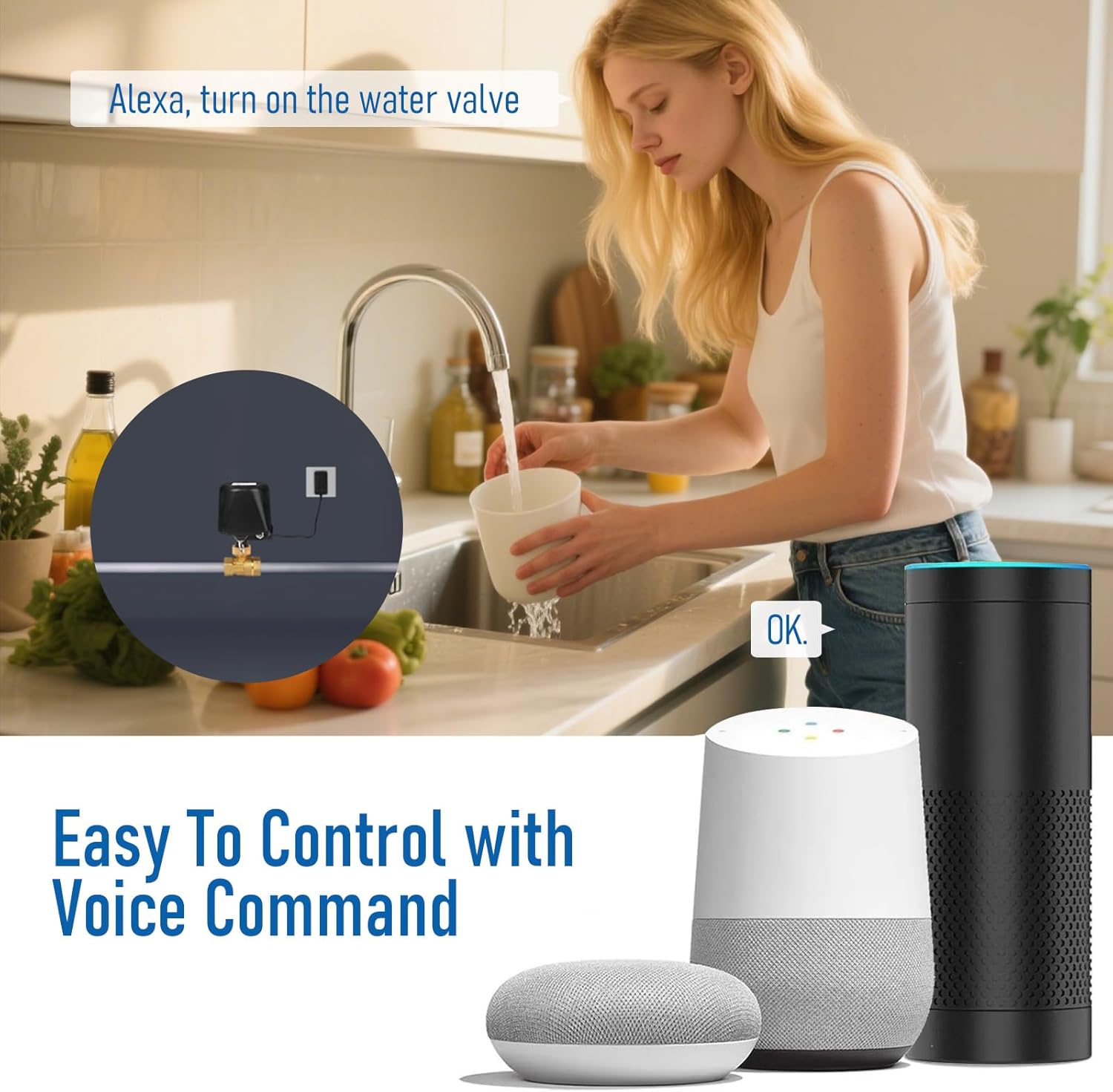 Owfeel WiFi Smart Water Valve, APP Remote Control, DN20 Ball Brass Water Valve, Compatible With Alexa, Google and Application Program iOS/Android, Only Supports 2.4 GHz WiFi (3/4")