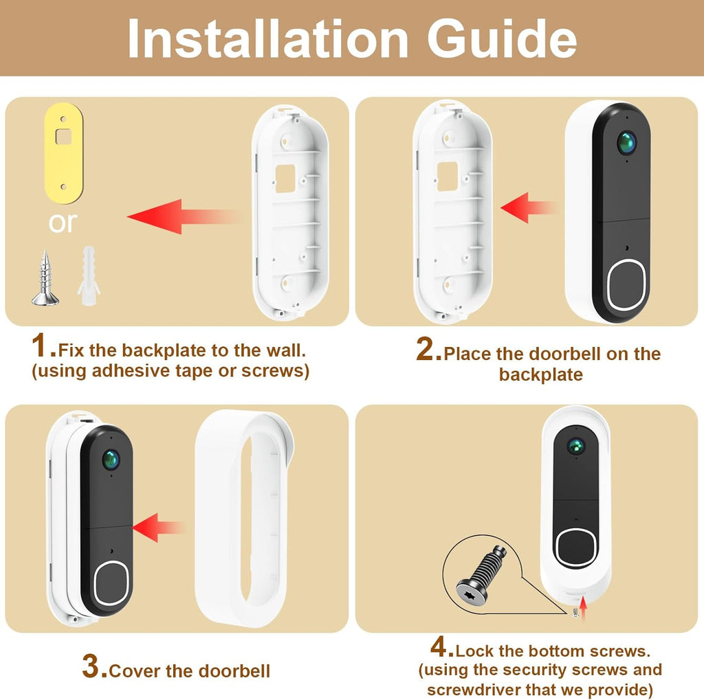 Adhesive Doorbell Mount Compatible with Arlo Video Doorbell 2K/HD (2nd Gen), No-Drill Mounting Bracket Accessories, Easy Installation, Anti-Theft Camera Mount for Apartments, Renters, Houses, Dorm