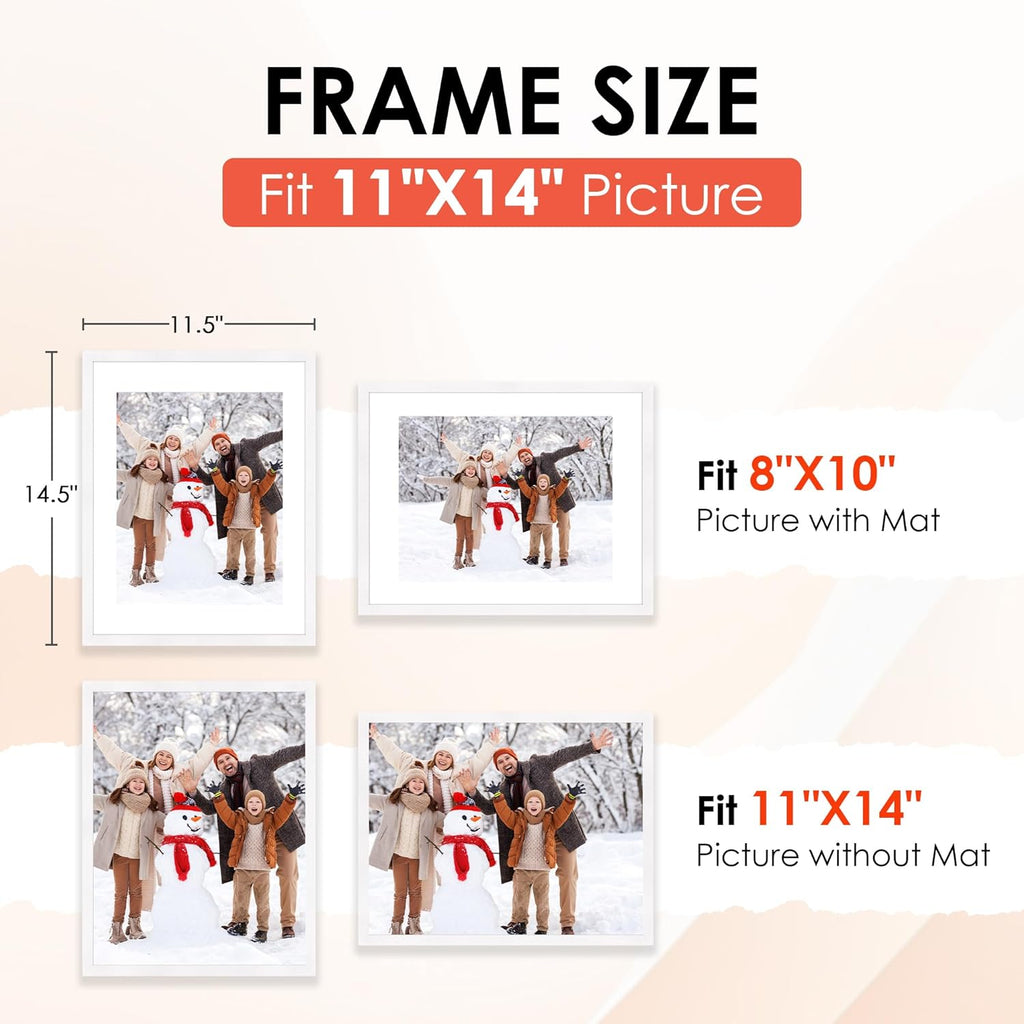 FIXSMITH 11x14 Picture Frame Set of 10, White Photo Frames Bulk with HD Plexiglass, Display Pictures 8x10 with Mat or 11x14 Without Mat, Multi Picture Frames Collage for Wall Decor