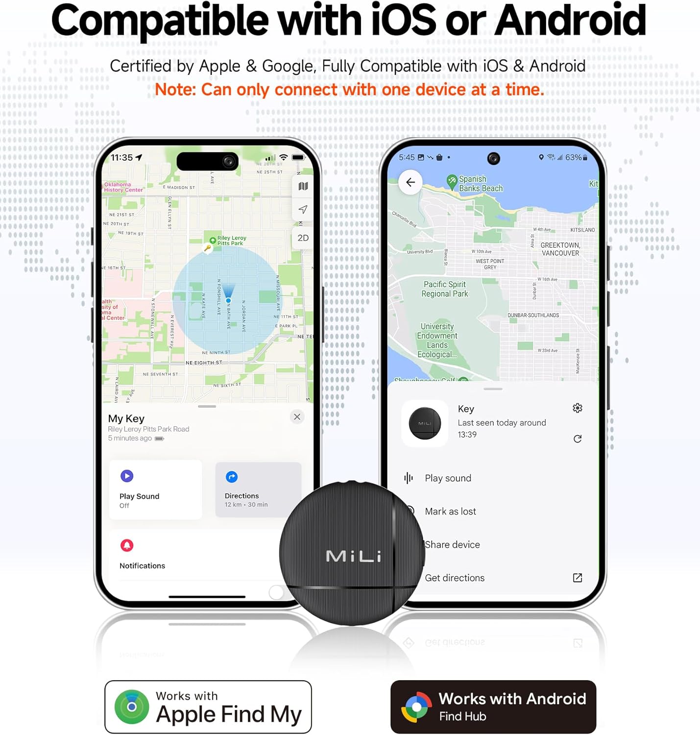 LiTag Duo - Tracker Tag for iOS and Android, Bluetooth Tracking Tag/Key Finder/Luggage Tracker/Item Locator, Compatible with iOS Find My or Google Find Hub App (Dual System, 1PC)