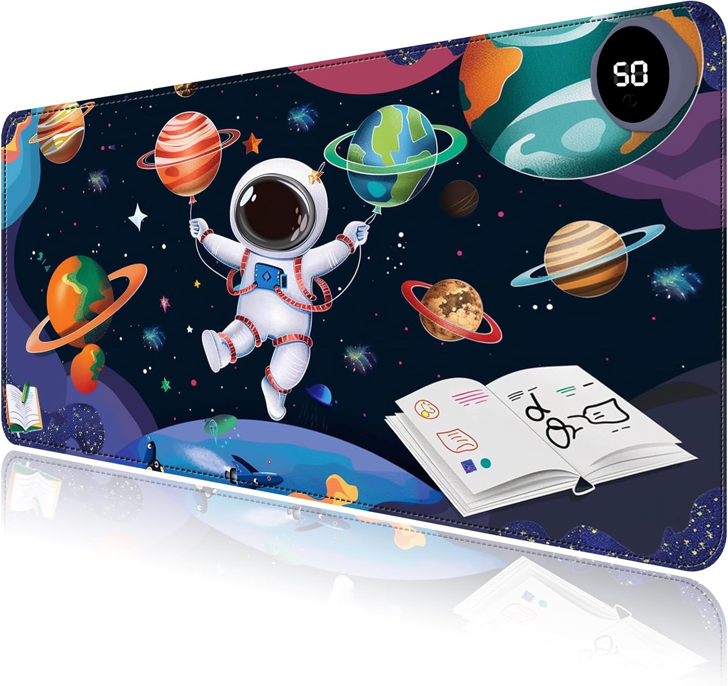 Heated Mouse Pad with 3 Levels Heated & 3 Hours Auto Shut-Off Mouse Pad for Warming Hands in Office Home, 23.6" x 14.2"Large Safe Desk Mat Hand Warmer，Cute Astronaut
