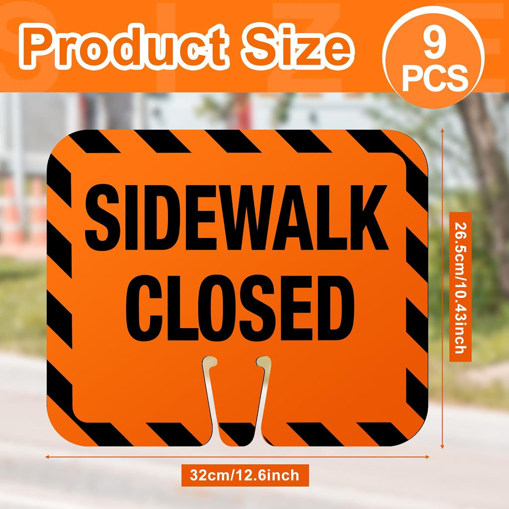 9 Pcs Plastic Sidewalk Closed Sign Bulk for Traffic Cones Top Road Warning Signs 10.4" Height x 12.6" Width x 0.05" Thickness for Outdoor Barricade Construction Caution