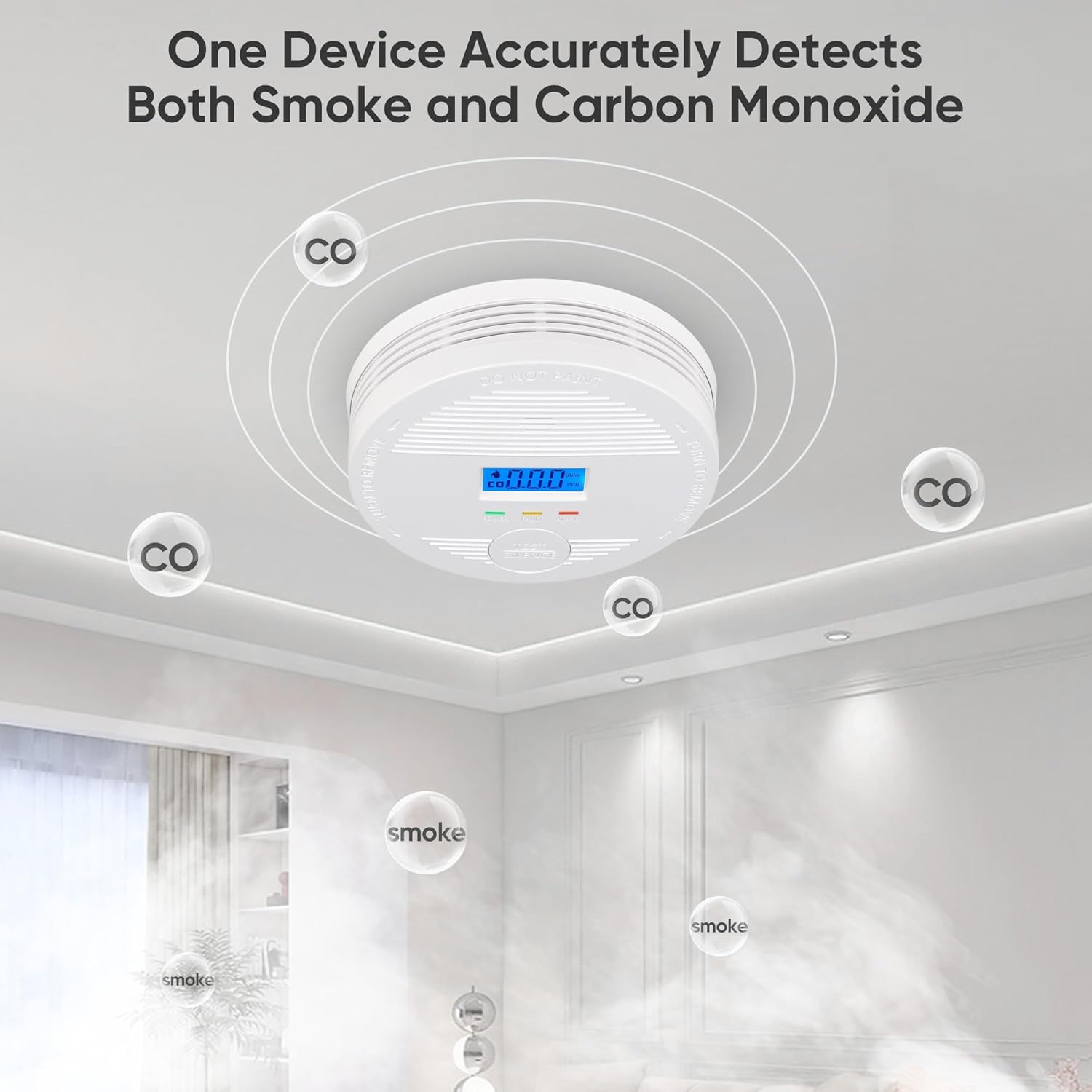 Interconnected Smoke and Carbon Monoxide Detector, 10-Year Battery Wireless Interlinked Smoke & CO Alarm with Dual Sensors, Home Fire & CO Safety Protection (1Pack)