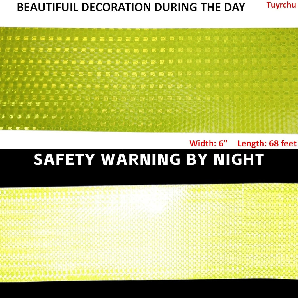 Fluorescent Yellow Reflective Tape Outdoor Waterproof 6 inch Wide, High Visibility Warning Safety Industrial Marking Tape (68 feet)