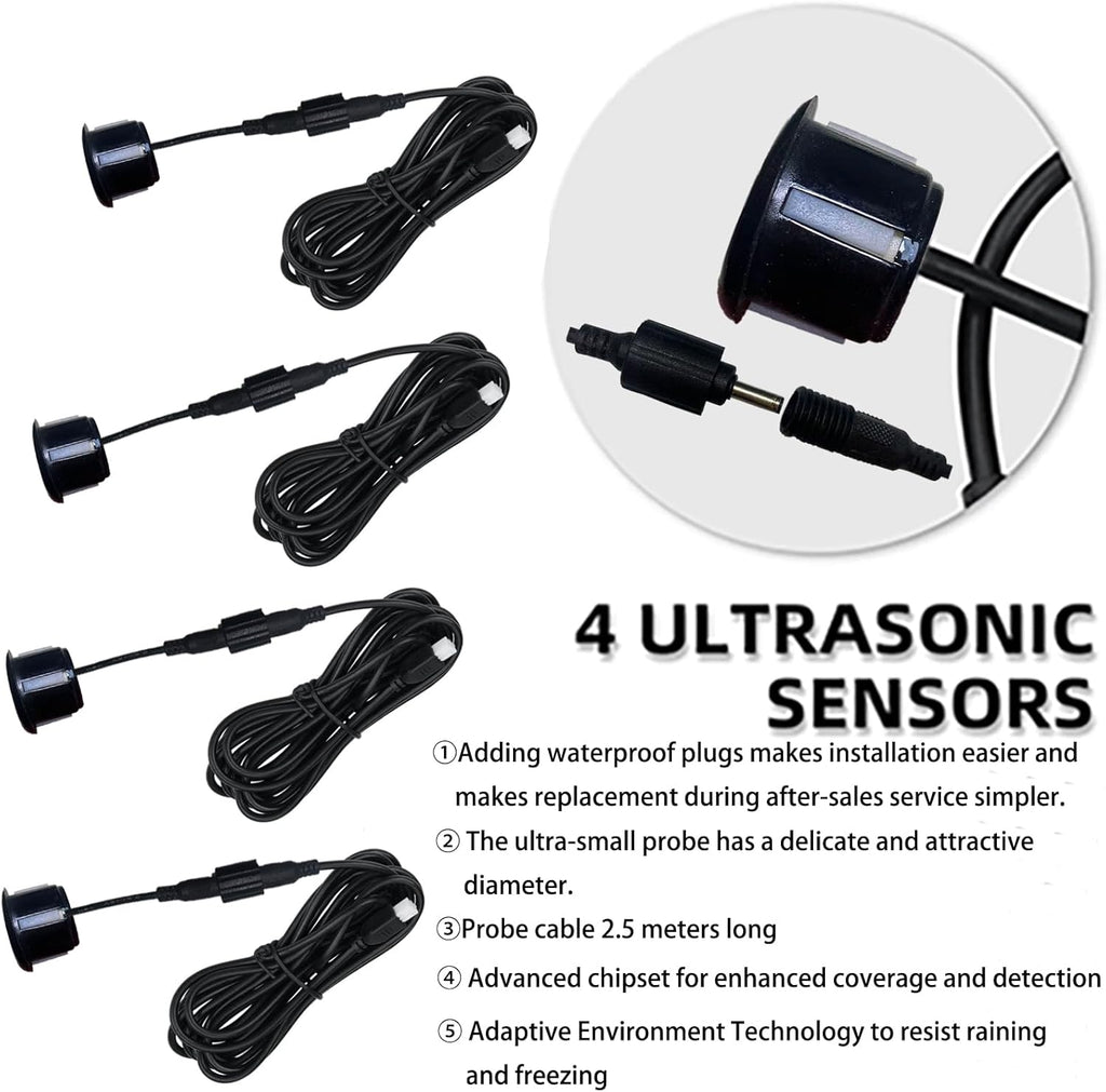 Parking Sensor Kit Backup Sensor Kit Reverse Sensor for Car 18 Color Options for Probes Adjustable Alarm Volume Professional Sensore de Reversa para Carro Safe Driving Assistant（Black）