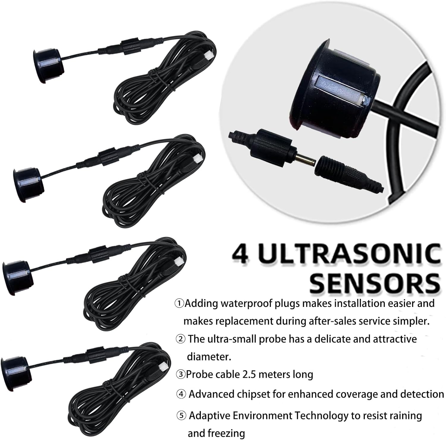 Parking Sensor Kit Backup Sensor Kit Reverse Sensor for Car 18 Color Options for Probes Adjustable Alarm Volume Professional Sensore de Reversa para Carro Safe Driving Assistant（Black）