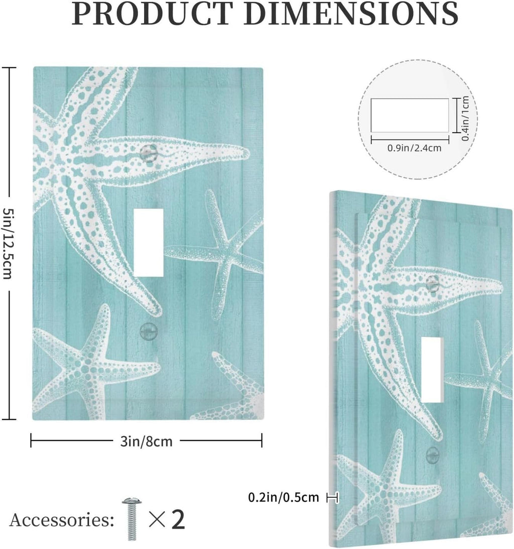 Decorative Light Switch Cover Plate Starfish Teal Wood Board Nautical 1 Gang Single Toggle Wall Plates for Electrical Outlets Outlet Covers Switch Plate Covers Faceplate for Bedroom Home Decor