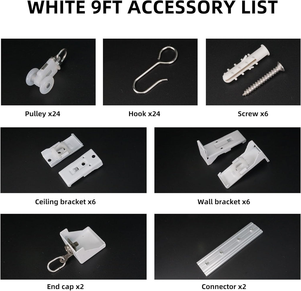 Curtain Track for Ceiling or Wall, Heavy Duty Aluminum Alloy with Smooth Sliding, Easy to Install, White, 3ft To 9ft