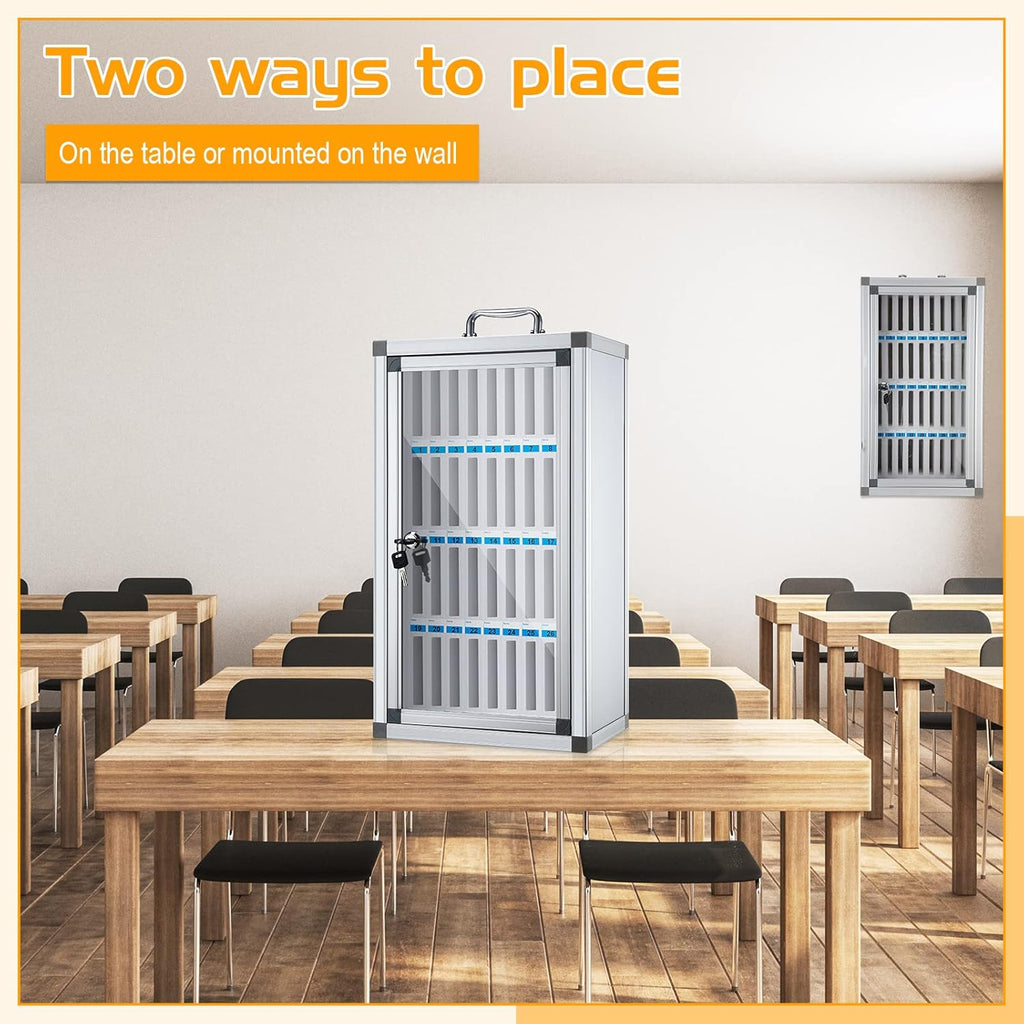 Amylove 36 Slots Cell Phone Locker Cabinet Aluminum Alloy Pocket Chart Storage Locker Box Cabinet Wall-Mounted Cell Phones Storage Box with Handle for Office Classroom Gym (White)
