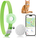 Cat Tracker, Waterproof Pet Tracker for Cats, Cat GPS Tracker Collar with Safety Elastic Buckle, Compatible with Apple Find My App (Only iOS), No Monthly Fee, Light Green