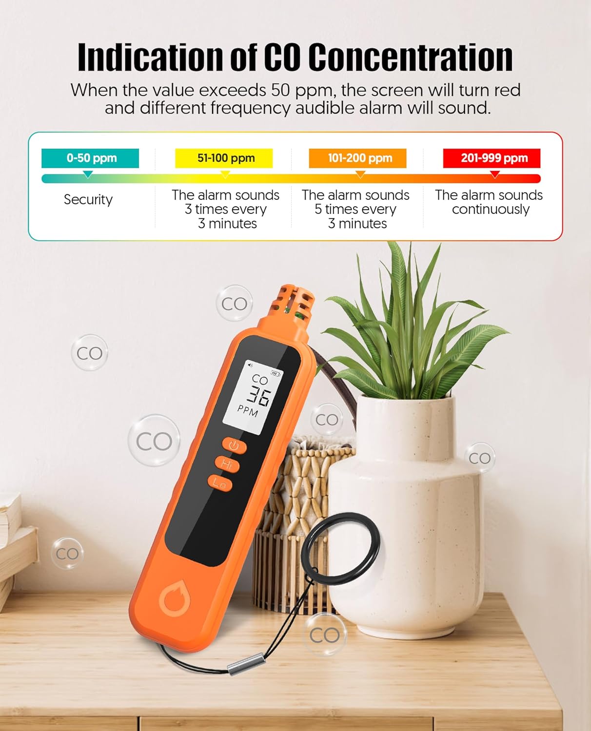 Carbon Monoxide Detectors, Portable CO Detector Battery Powered, Handheld Carbon Monoxide Monitor Alarm Detector with LCD Display for Home/Outdoor/Travel