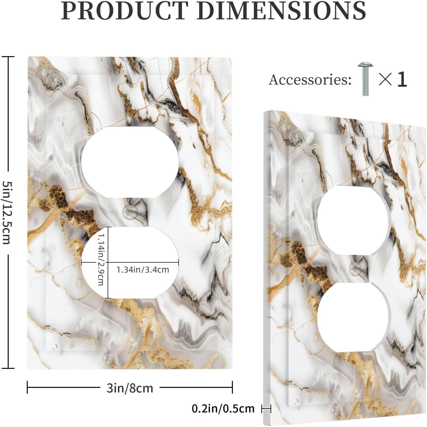 Luxurious Marble Abstract White Gold Tile Modern Simplicity Outlet Covers 1 Gang Duplex Light Switch Cover Decorative Switch Plates Electrical Receptacle Faceplate Wall Plate for Bathroom Kitchen Home