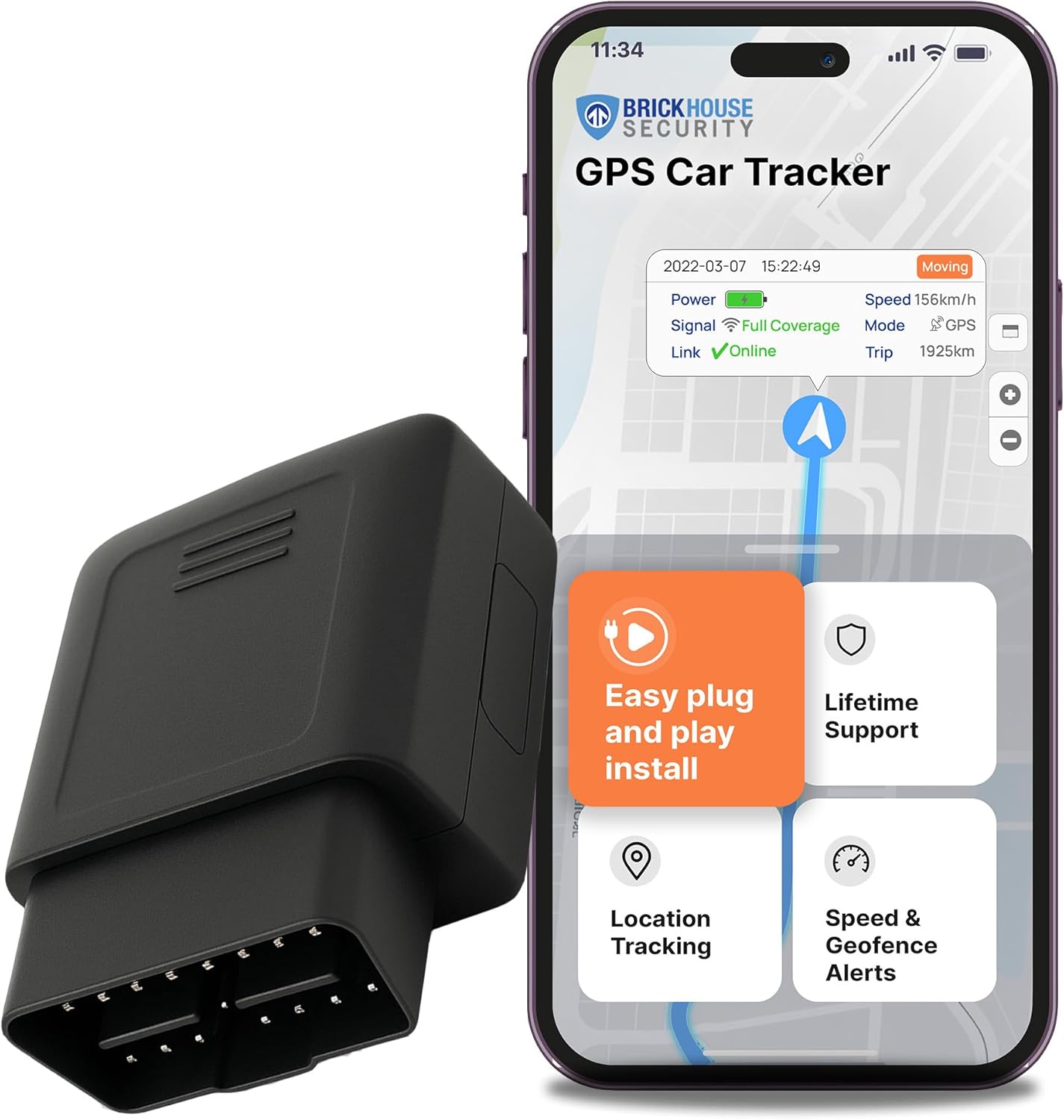 Brickhouse Security GPS Tracker for Vehicles- TrackPort OBD II Tracking Device- Tracker for Car Location and Speed- Mini OBD GPS Tracker for Vehicles- GPS Trackers- Subscription Required