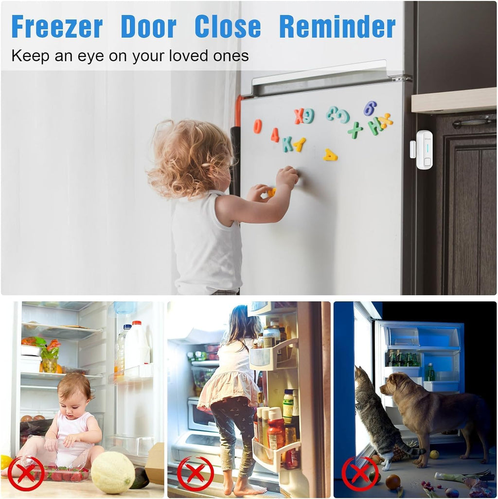 DAYTECH Fridge Door Alarm with Delay 1/2/3/4 mins Adjustable Close Windows Reminder 0-120 dB Refrigerator Alert Wireless Door Ajar Chime for Freezer Fridge Home 1 Set White