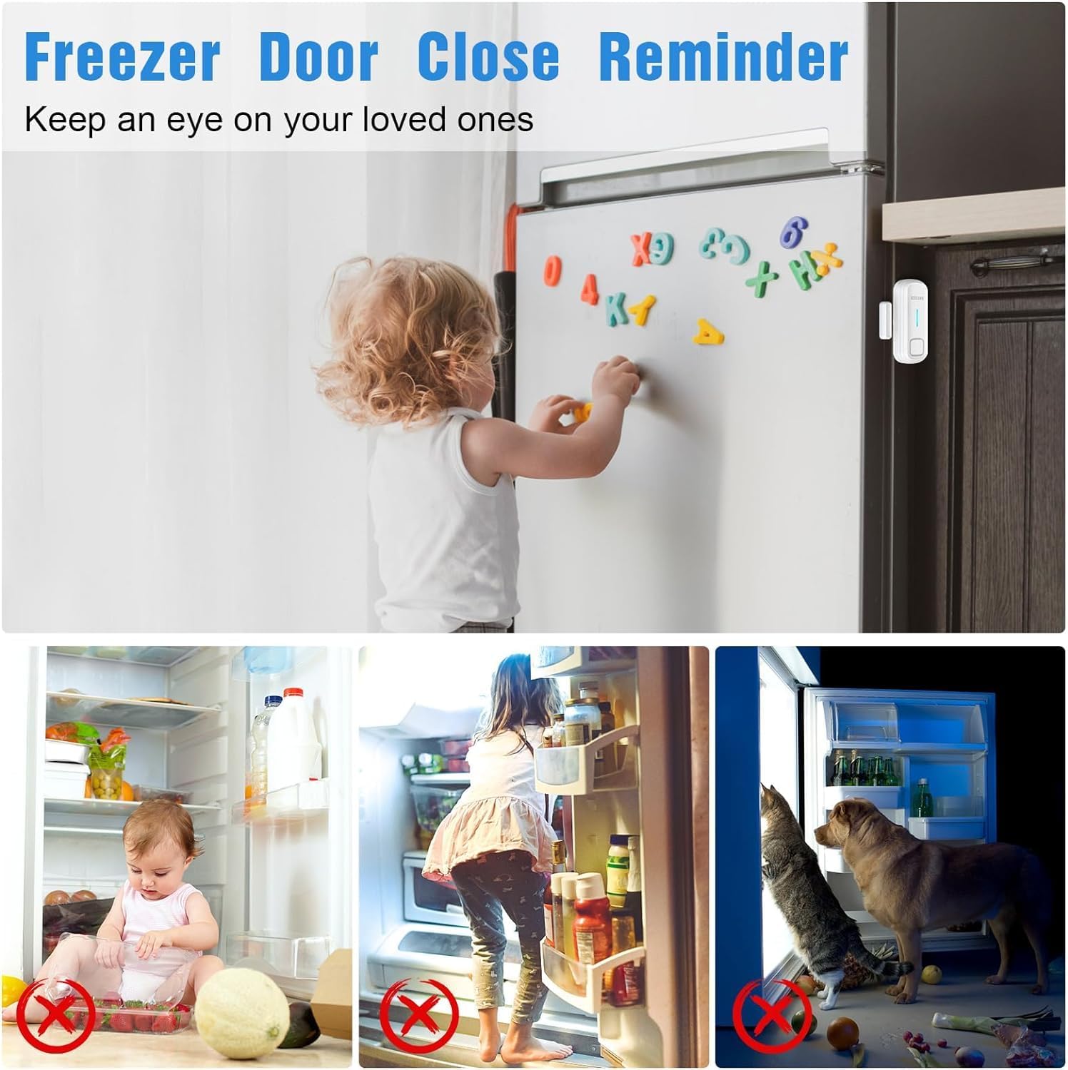 DAYTECH Fridge Door Alarm When Left Open with Delay 1/2/3/4 mins Adjustable 0 to 120 dB Freezer Alarm Reminder Refrigerator Door Alarm for Home Garage Basement Business 6 Sets White