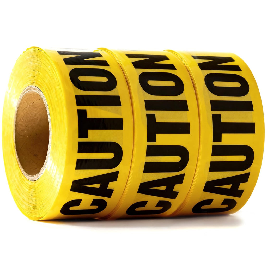 Caution Tape 3 Pack 3 inch x 1000 feet, Bright Yellow w/Bold Black Text, 3" Wide for Maximum Readability Strongest & Thickest Tape for Danger/Hazardous Areas