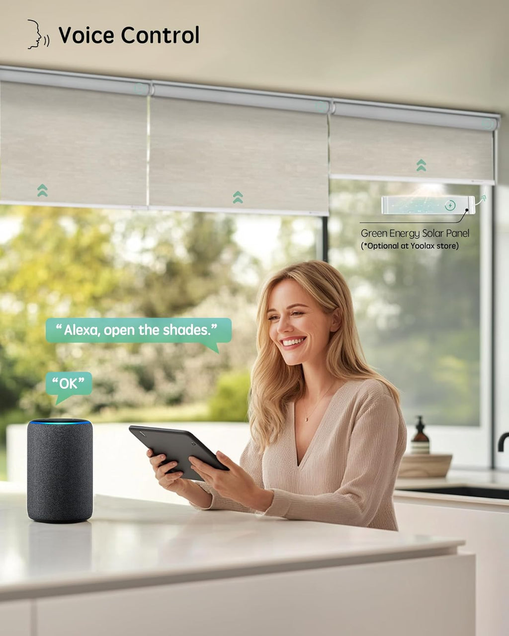 Yoolax Motorized Blinds with Remote, Blackout Smart Blinds for Windows Motorized Roller Shades, Automatic Window Shades Work with Alexa Custom Size (Blackout-Jacquard Coffee)