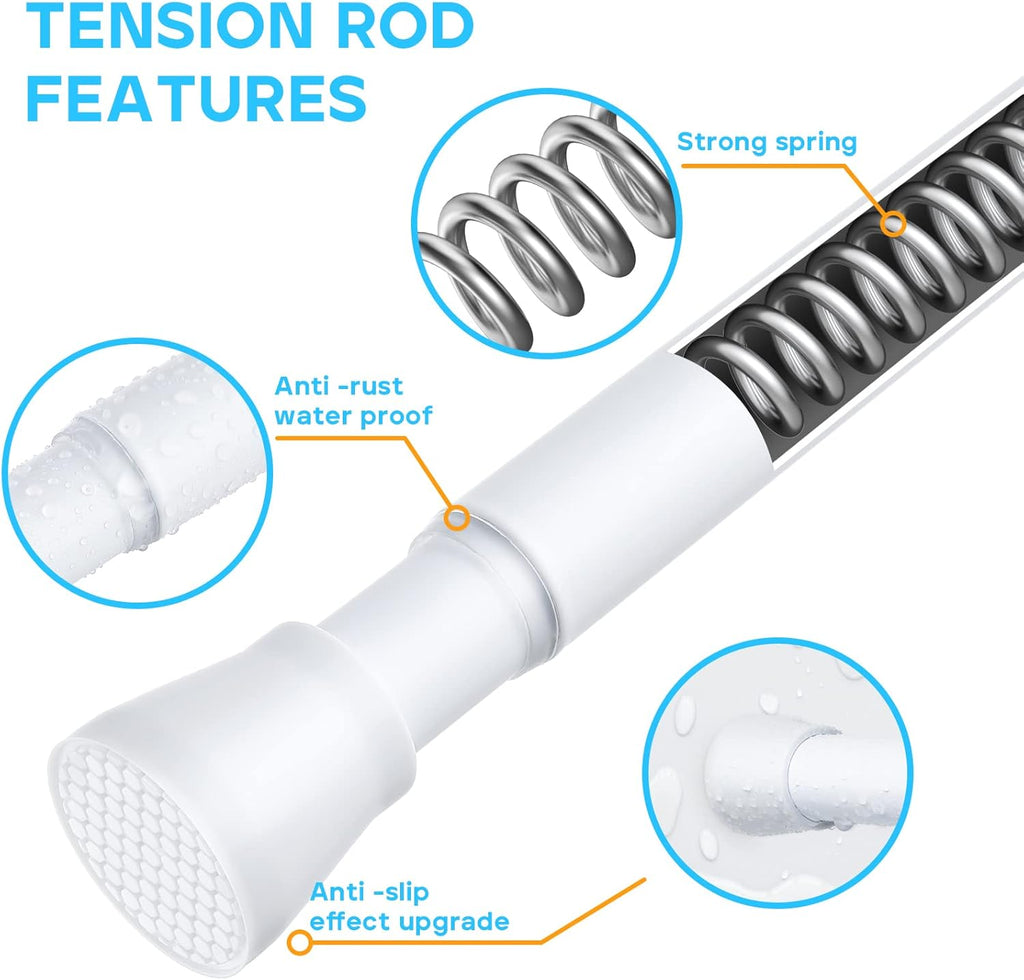 2 Pack White Tension Curtain Rod for Windows 28 to 48 inch, Adjustable Expandable Pressure Spring Curtain Rod No Drilling, 7/8" Curtain Rod for Bedroom Doorway Closet Door