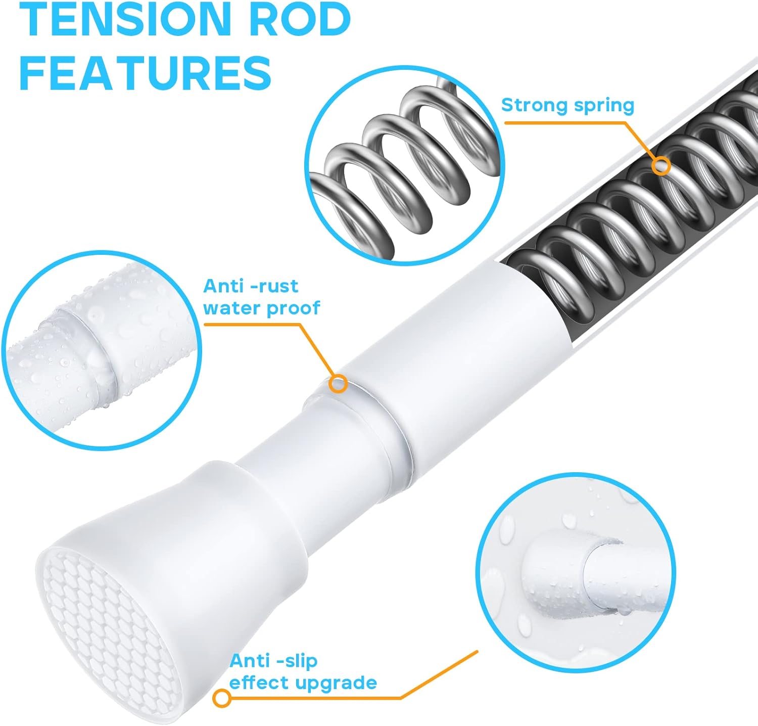 2 Pack White Tension Curtain Rod for Windows 28 to 48 inch, Adjustable Expandable Pressure Spring Curtain Rod No Drilling, 7/8" Curtain Rod for Bedroom Doorway Closet Door
