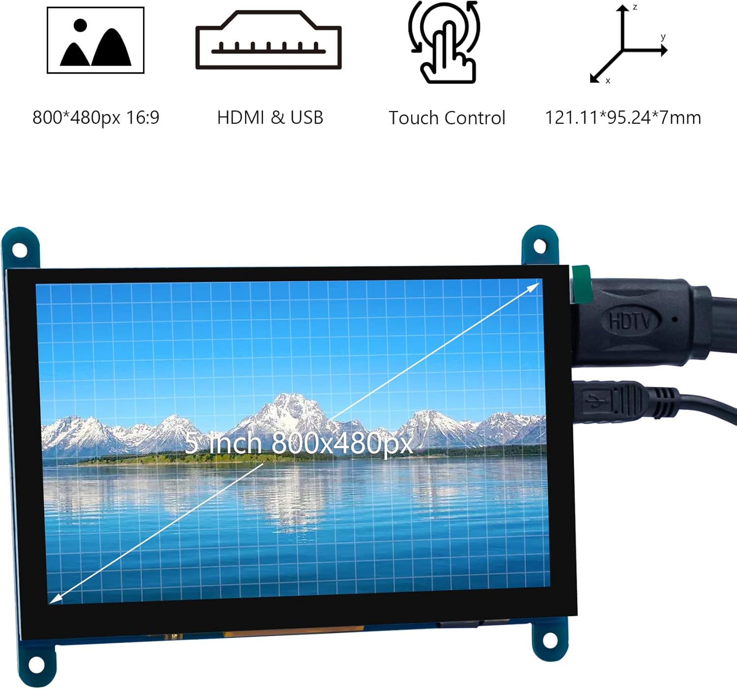 5 Inch IPS LCD Touch Screen Display Panel 800×480 Capacitive Screen HDMI Monitor for Raspberry Pi 5/4/3, BB Black, Windows 10 8 7