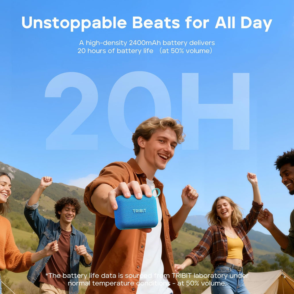 Tribit PocketGo Portable Bluetooth Speaker, 20H Playtime, IP68 Waterproof/Dustproof, Wireless, BT6.0, Shower, Powerful Sound, Custom EQ, TWS, Support TF Card, Floatable, Type-C, Travel/Outdoors (Blue)