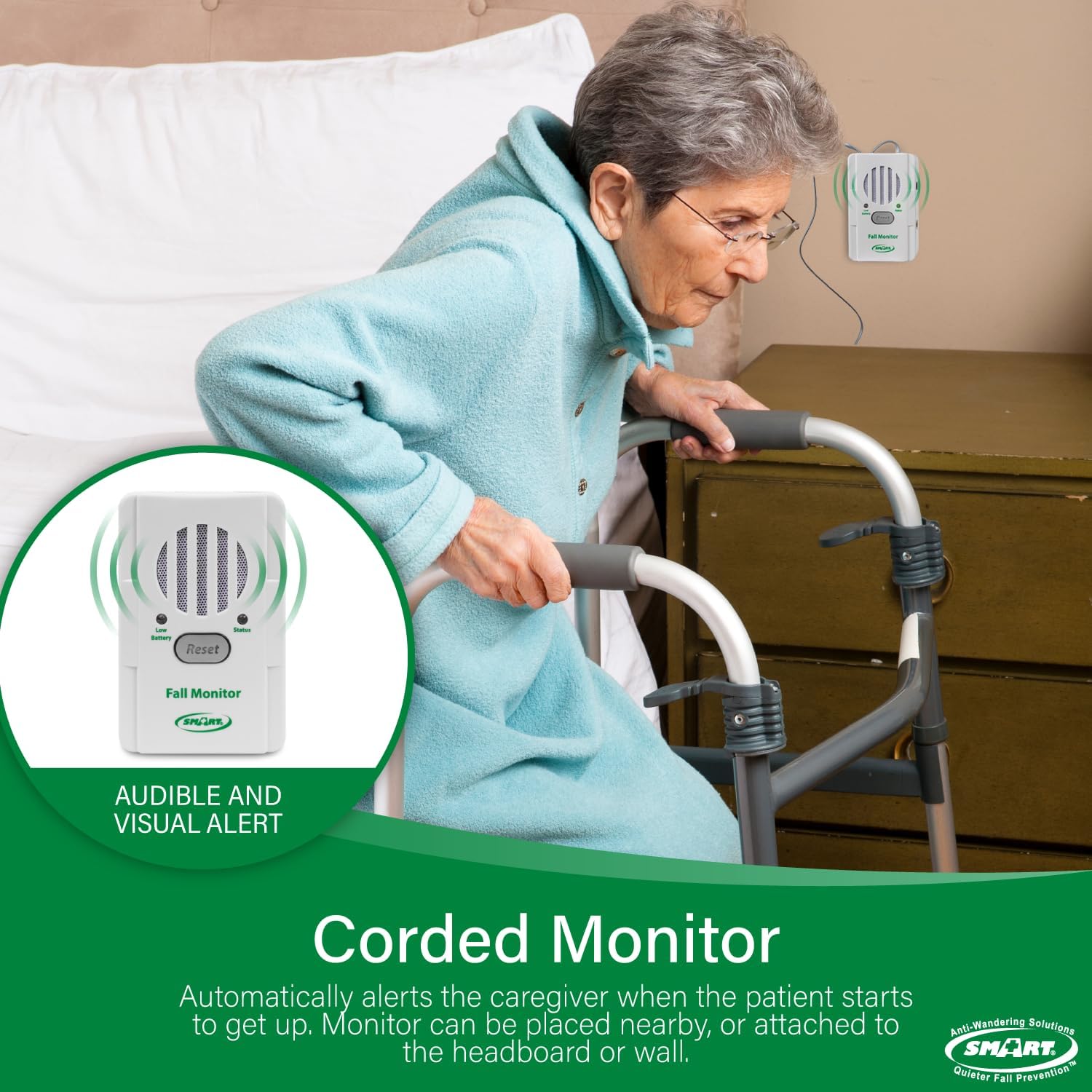 Smart Caregiver Bed Alarm for Elderly Adults – Fall Prevention System with 10"x30" Weight-Sensing Bed Pad – Automatically Alerts Caregiver When They Get Up