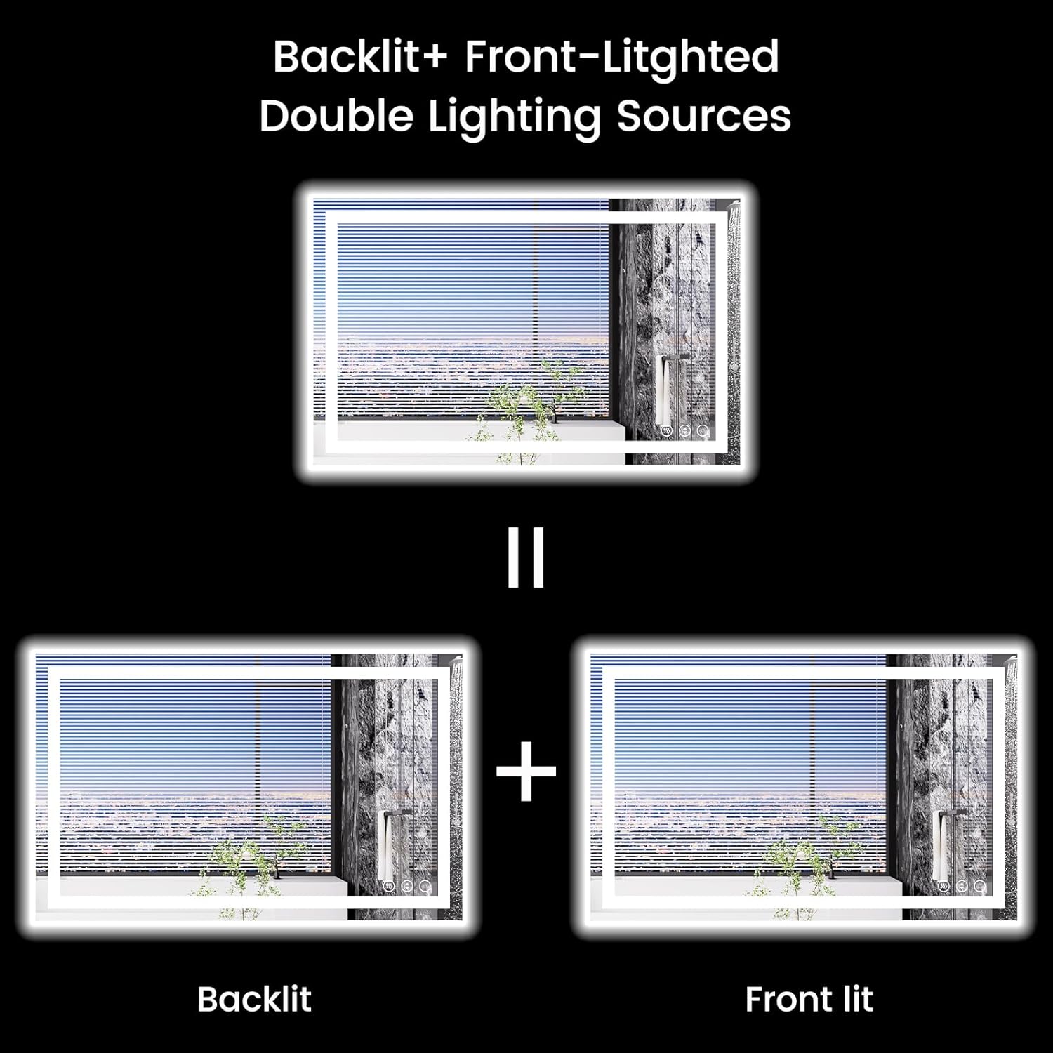 48X30 LED Bathroom Mirror with Lights, Anti-Fog, Backlit + Front Lit, Lighted Bathroom Vanity Mirror for Wall, Memory Function, Dimmable, Tempered Glass, Shatter-Proof