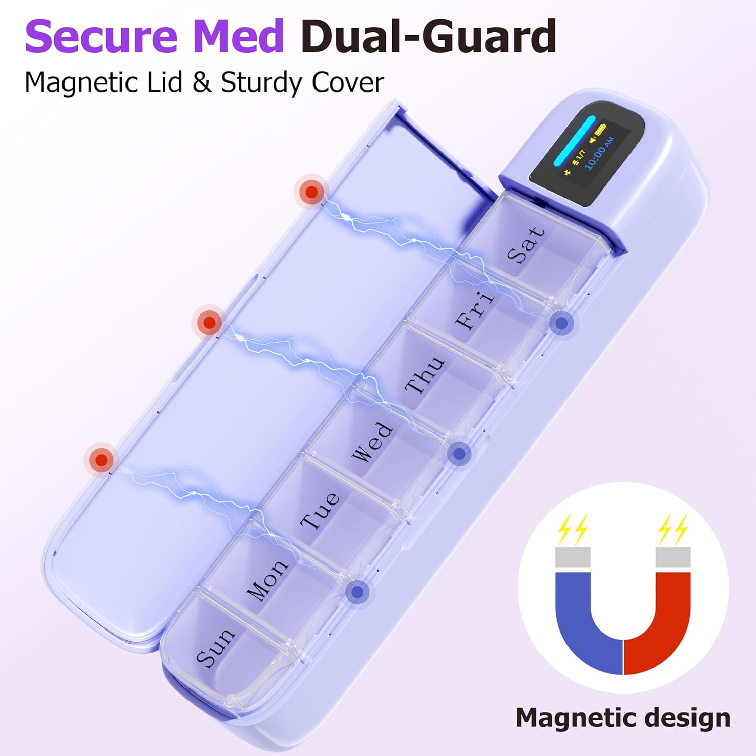 Daviky Smart Pill Organizer with Alarm, Bluetooth Daily Once a Day Pill Box 7 Day with APP, Weekly Travel Pill Case, Portable Pill Reminder for Medicines, Supplements and Vitamins(Purple)