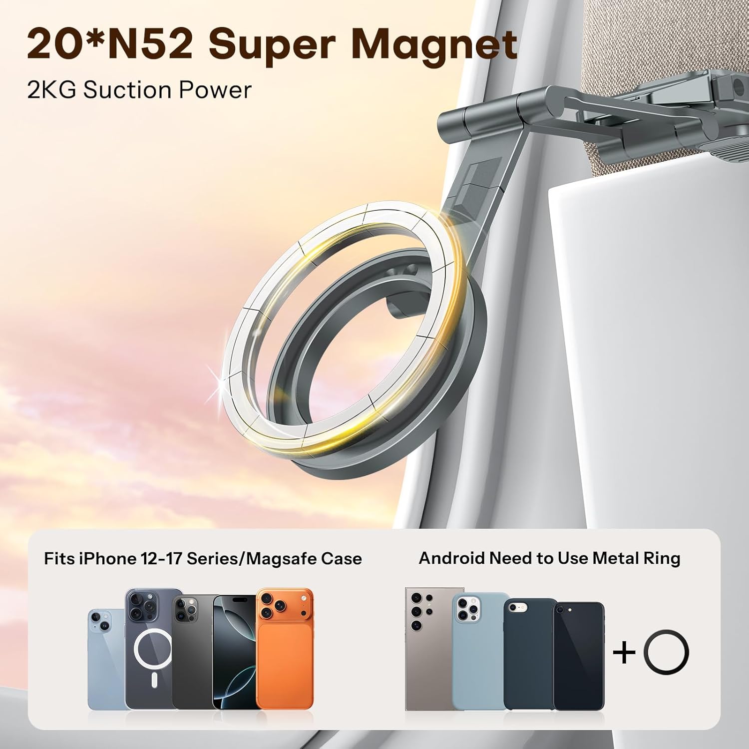 OMOTON 360°Rotating for MagSafe Tripod Mount, Adjustable Aluminum Magnetic Phone Tripod for iPhone 17/16/15/14 Pro Max Air, Foldable Cell Phone Stand Fits Vlog, Gym, Travel Essentials, Gray