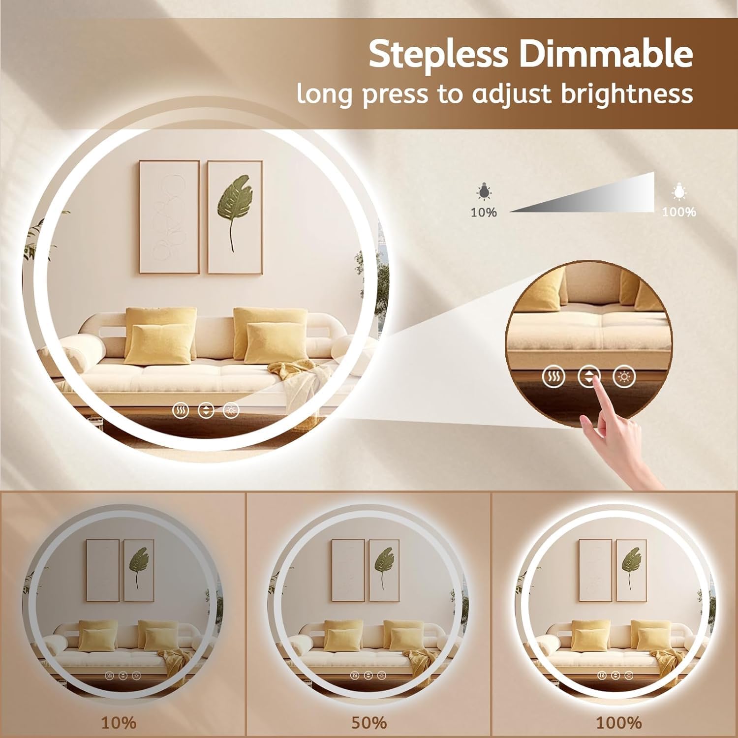 Led Bathroom Mirror with Lights, Anti-Fog & Tri-Color Lighting - Wall Mounted Shaving Mirror with Touch Sensor, Waterproof Smart LED Vanity Mirror Tempered Glass Dimmable (24" L x 24" W)