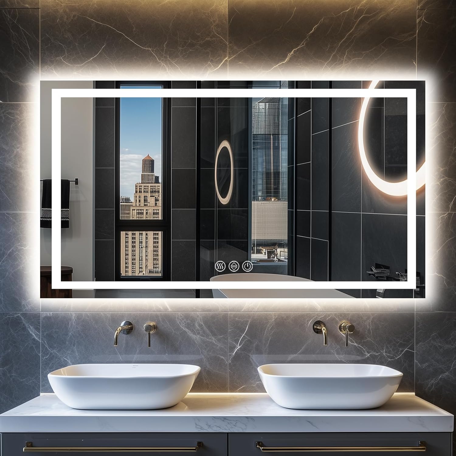 LED Bathroom Mirror, 55"x30" with Frontlit and Backlit Anti-Fog Mirror with Lights LED Vanity Mirror for Bathroom 3 Colors Temperature & Dimmable Bathroom Mirror with HD Tempered Glass