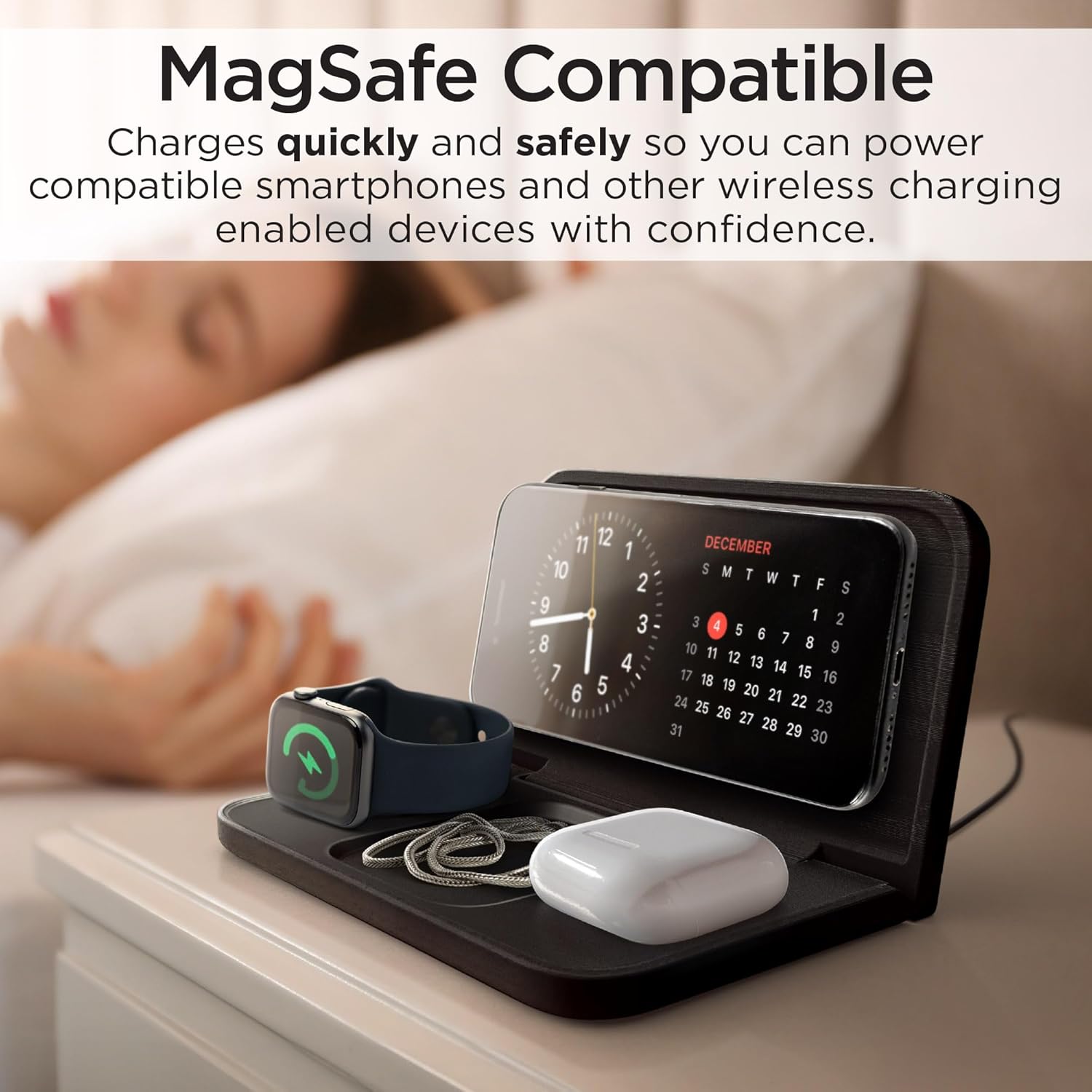 iHome Alarm Clock with Wireless Charging, Digital Alarm Clock for Bedroom Includes Wireless Charger for iPhone, AirPods, and Apple Watch (iWW7)