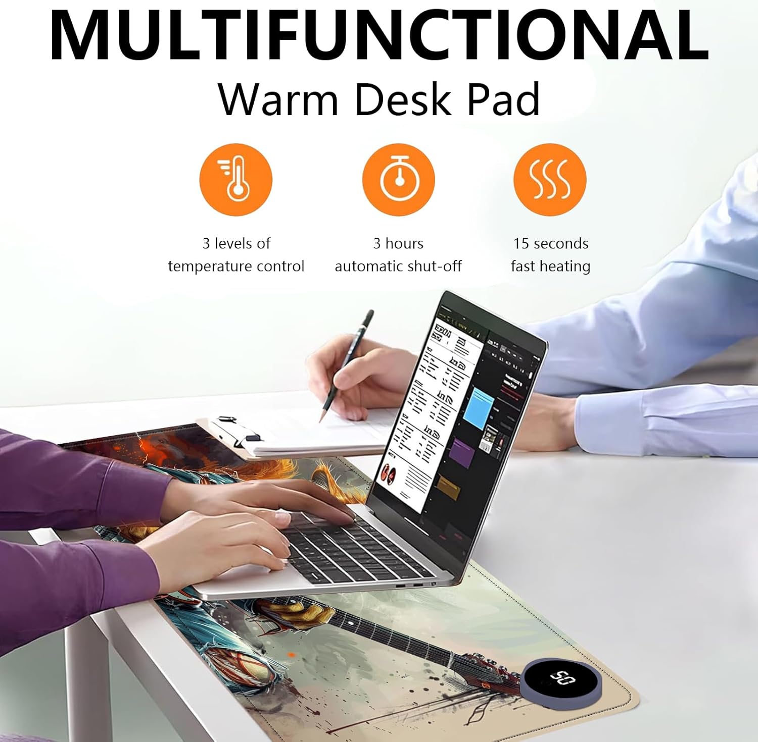 Heated Mouse Pad with 3 Levels Heated & 3 Hours Auto Shut-Off Mouse Pad for Warming Hands in Office Home, 23.6" x 14.2"Large Safe Desk Mat Hand Warmer，Cat Playing Guitar