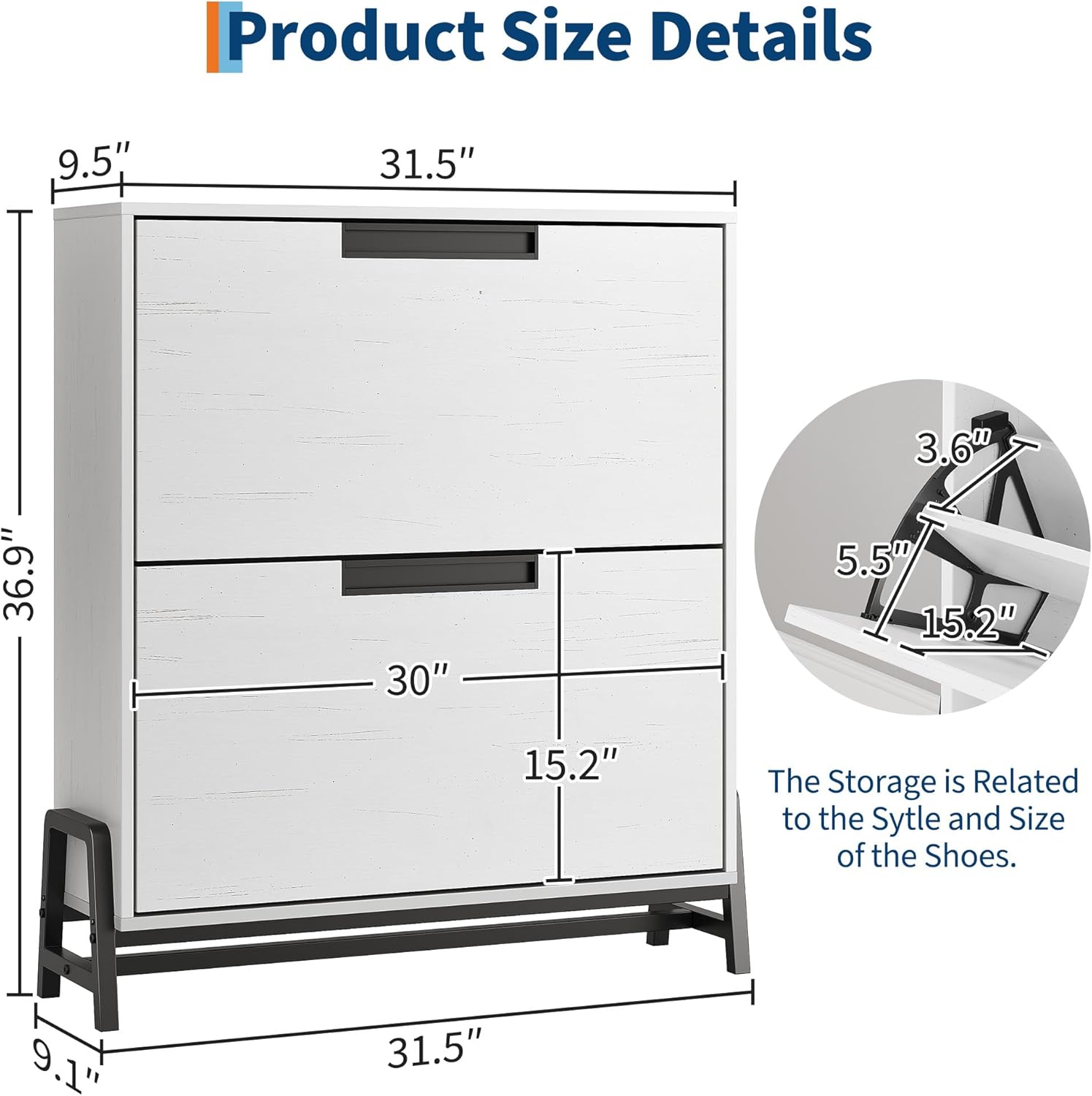 CABIHOME Shoe Storage Cabinet with 2 Flip Drawers, Freestanding Shoe Organizer with Metal Legs, Adjustable Shelf Narrow Shoe Rack Cabinet for Entryway, Hallway, Living Room, White