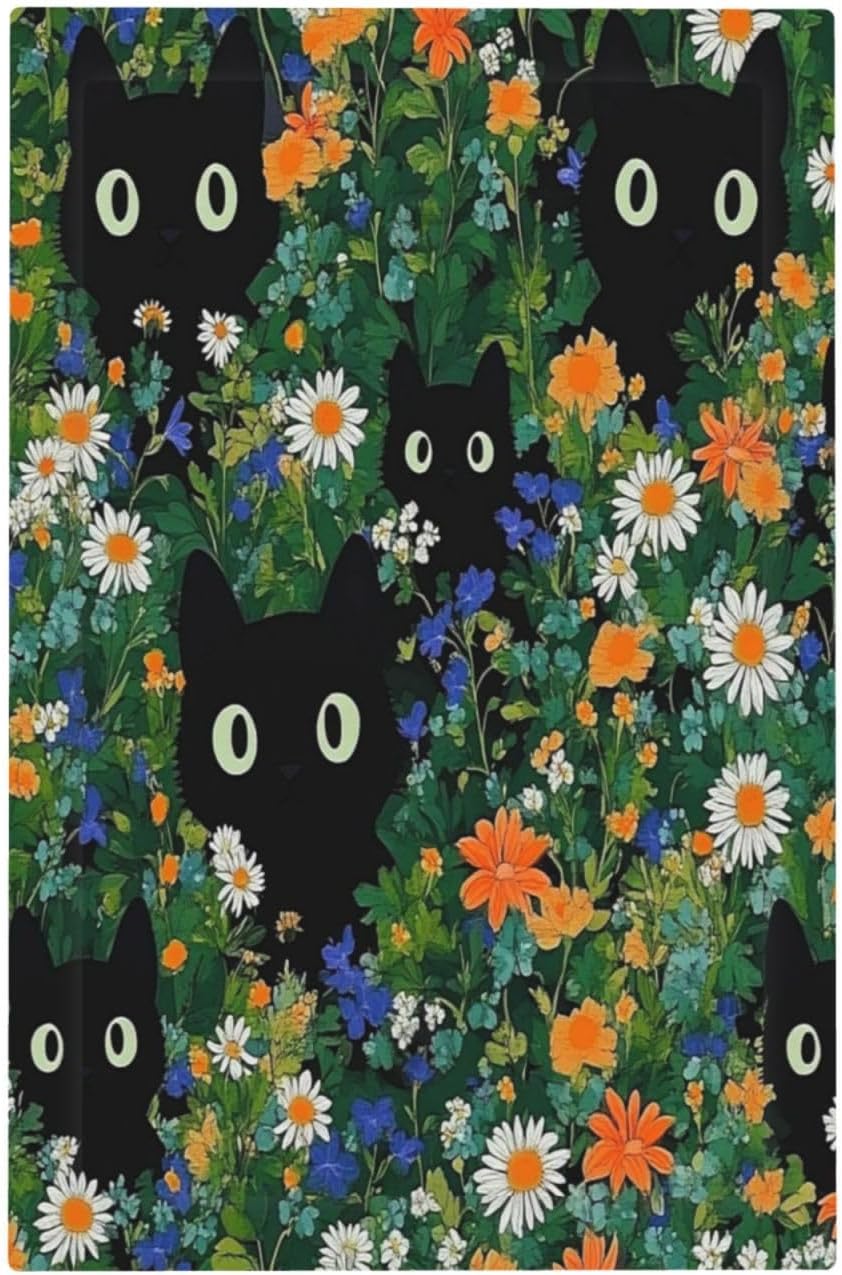 Boho Funny Black Cute Cats Daisy Wildflower Light Switch Cover Plate 1 Gang No Device Blank Electrical Wall Plates Faceplate Decorative Switch Plate For Kids Room Bed Room Decor