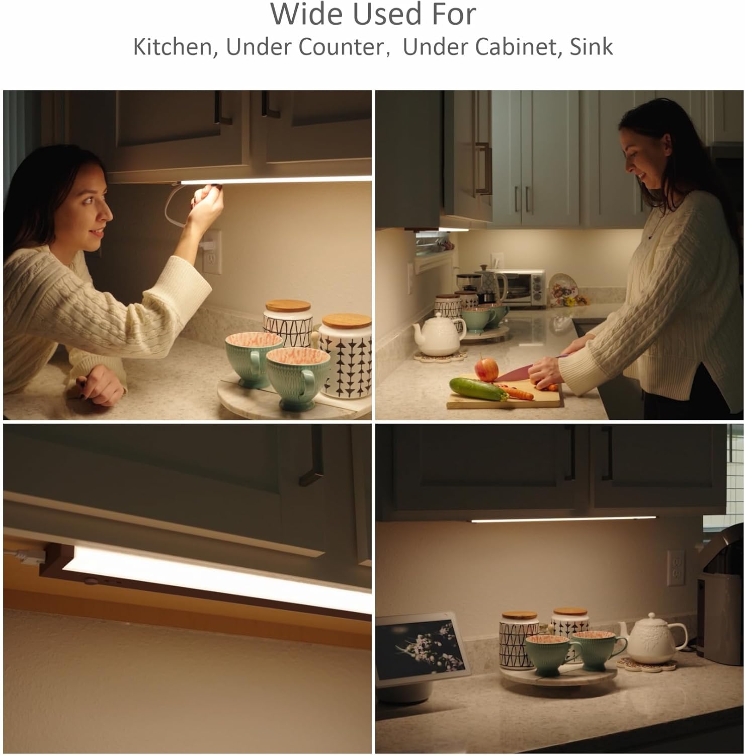 LED Under Cabinet Lighting Hardwired or Plug in, 16 Inch 8W, Dimmable 5 Color 2700K/3000K/3500K/4000K/5000K, Linkable Eyes Care Design Counter Lights for Kitchen, Sink, ETL Listed, Bronze