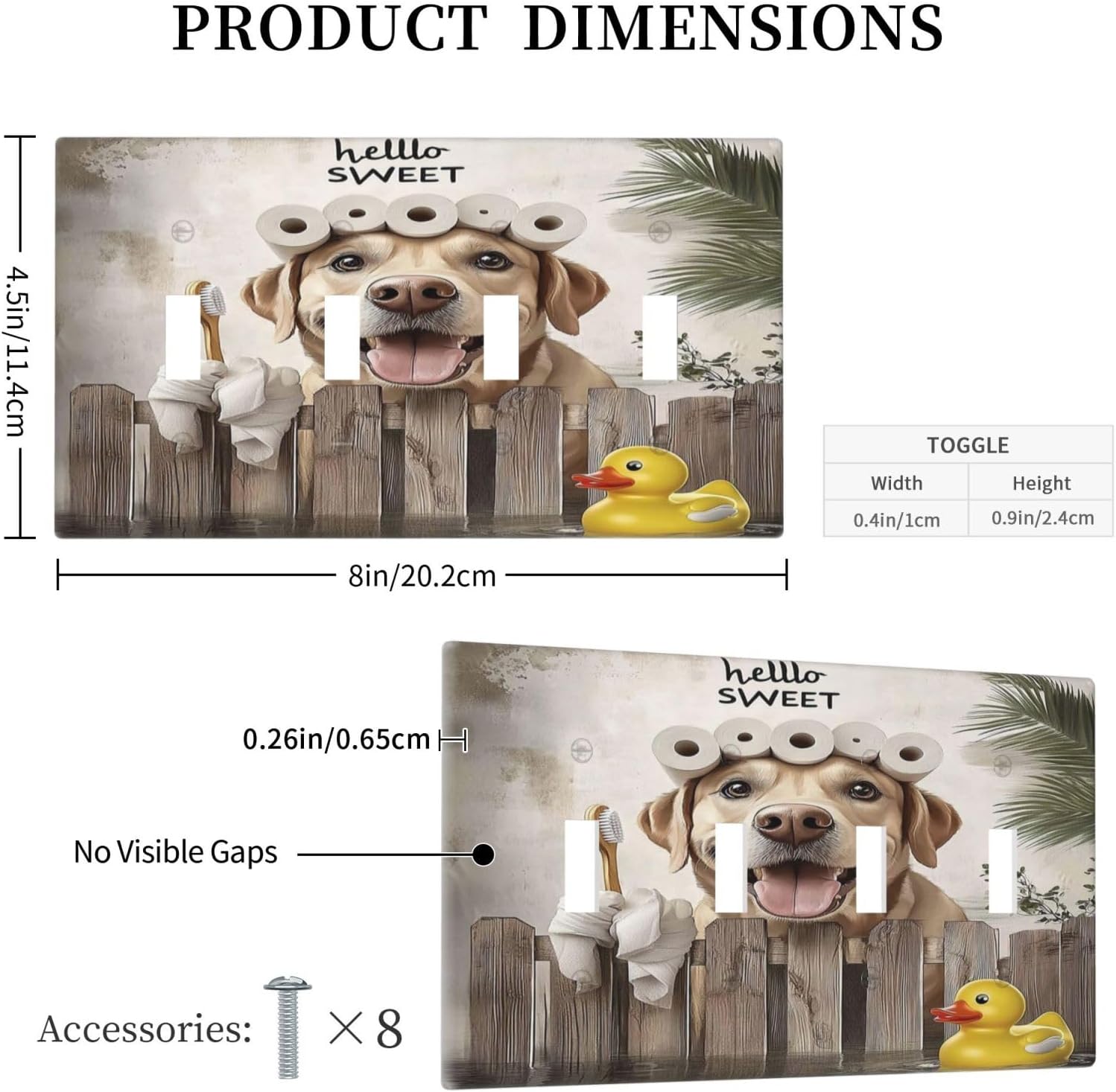 Funny Dog Rustic Farmhouse Wooden Fence Labrador Light Switch Covers Quad Toggle Electrical Faceplate 4 Gang Wall Plate Decorative Switch Plates For Kids Room Bathroom Decor
