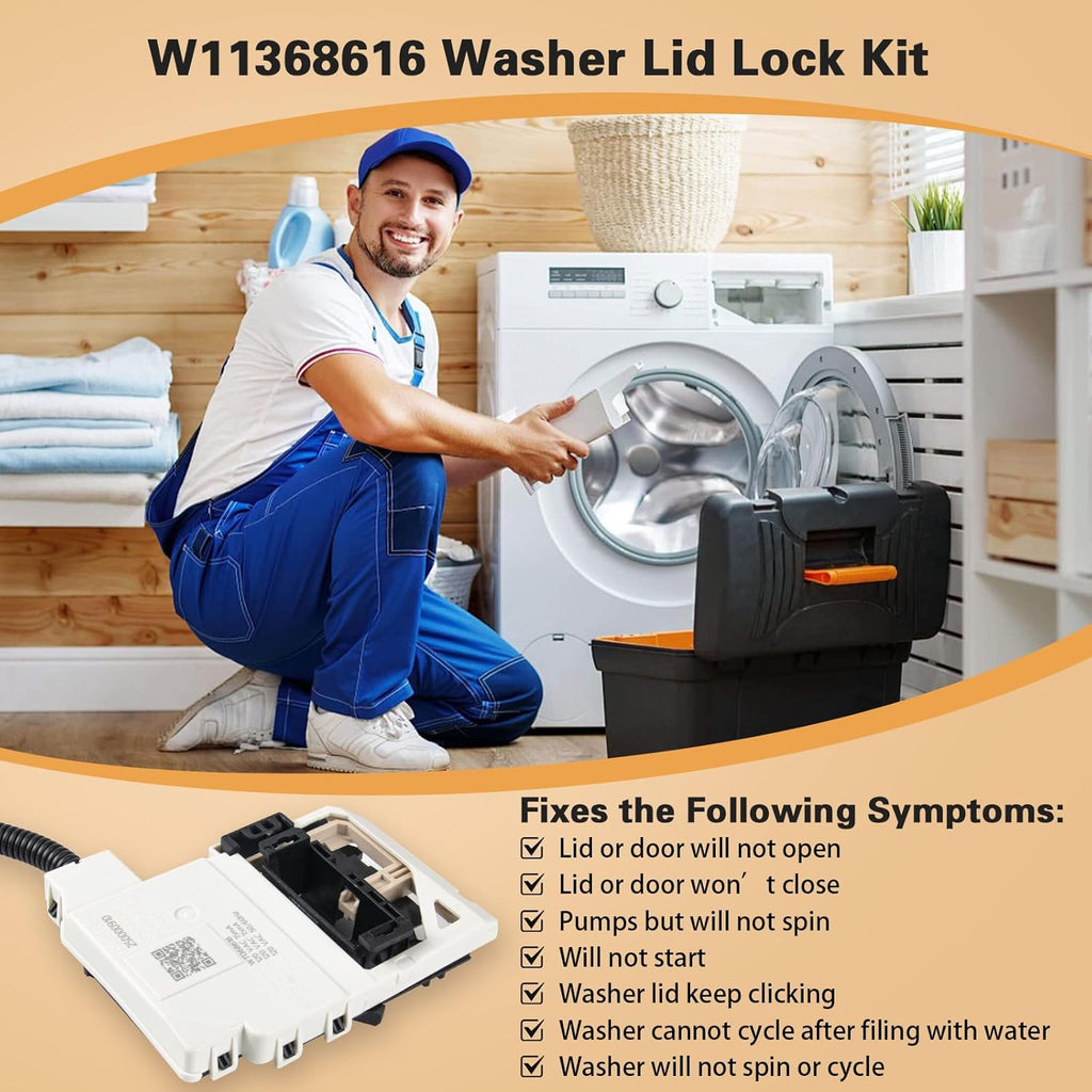 W11368616 Washer Lid Lock Assembly, Replaces W11670519, AP7214714 for Whirlpool & Maytag, Door Latch Replacement for PD00085482, 4981394