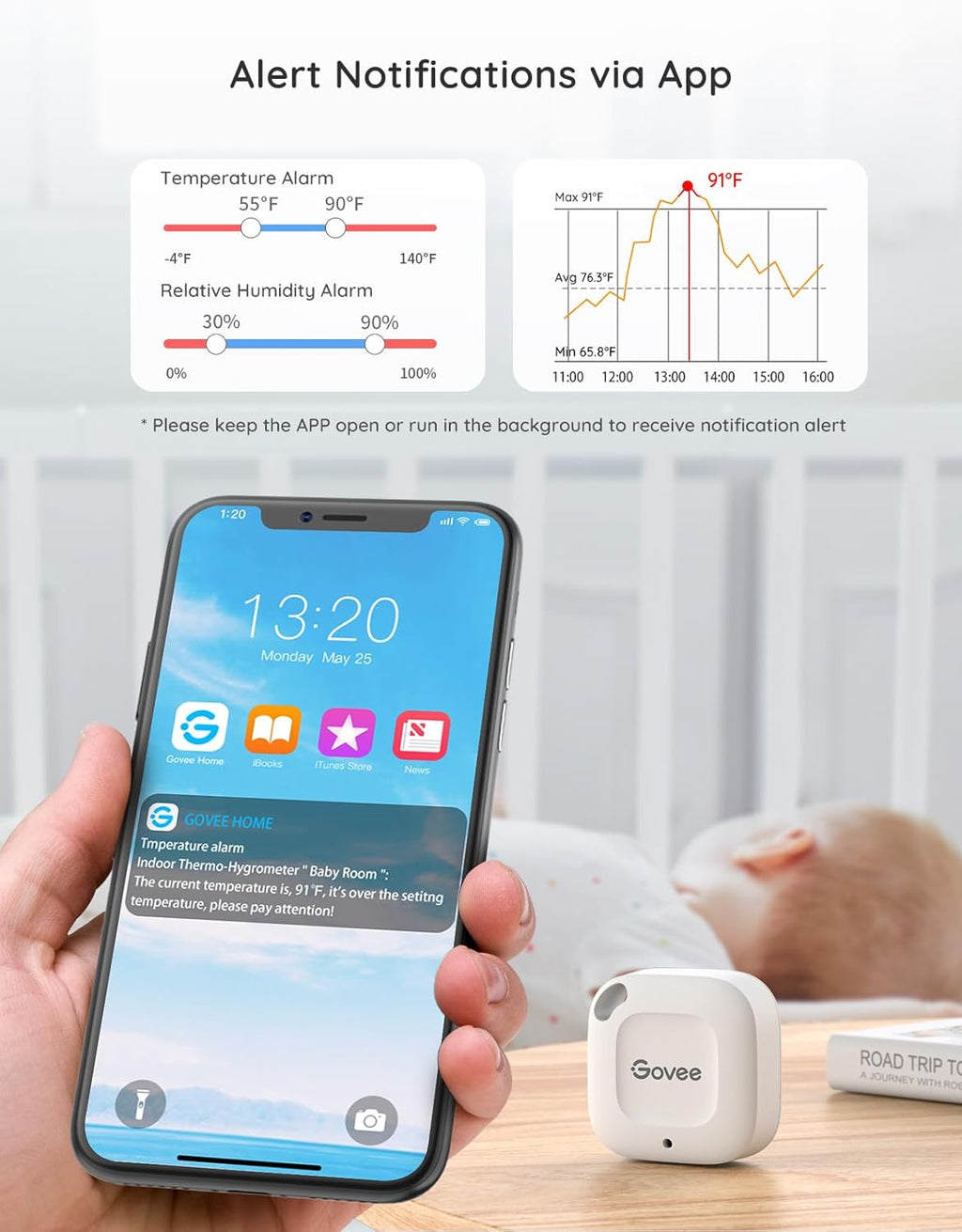 Govee Bluetooth Hygrometer Thermometer, Wireless Thermometer, Mini Humidity Sensor with Notification Alert, Data Storage and Export, 262 Feet Connecting Range, 3 Pack