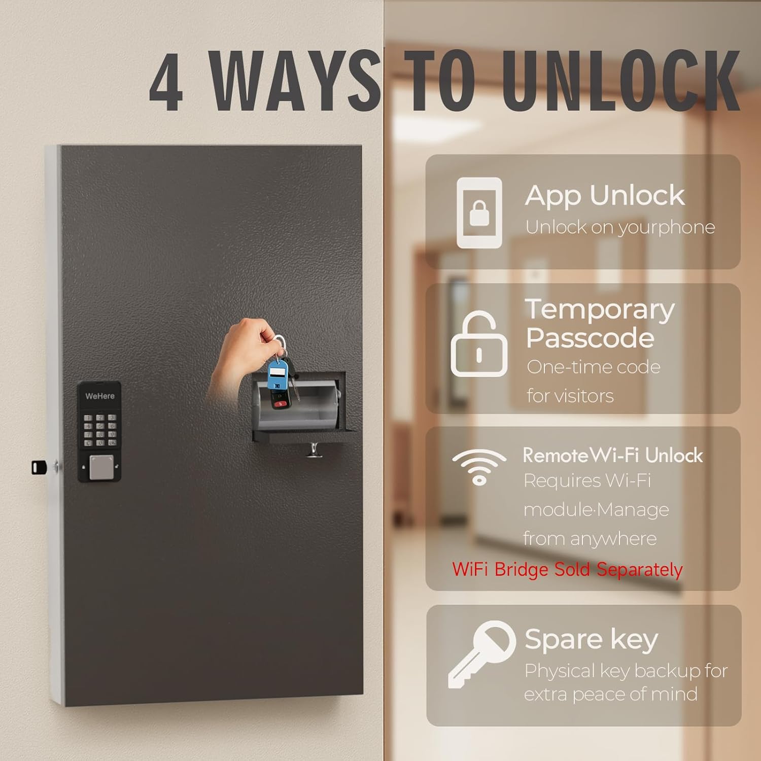 104 Keys Lock Box with Drop Slot, Key Cabinet Wall Mount, Fixed Code/OTP, APP Bluetooth/Wi-Fi, Spare Key Unlock, Large Key Return Box for Hotel, Car Dealerships, Realtors, Office