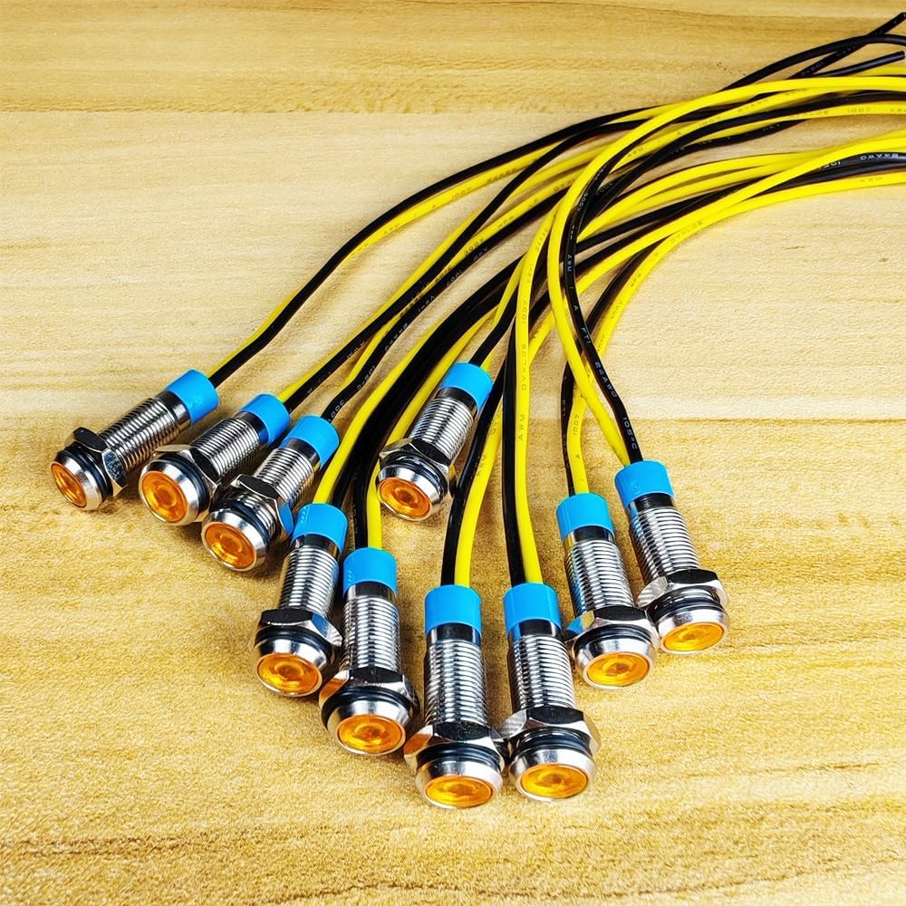 10pcs 6mm LED Metal Indicator Light 110V-220VAC Waterproof Signal Lamp (Yellow)