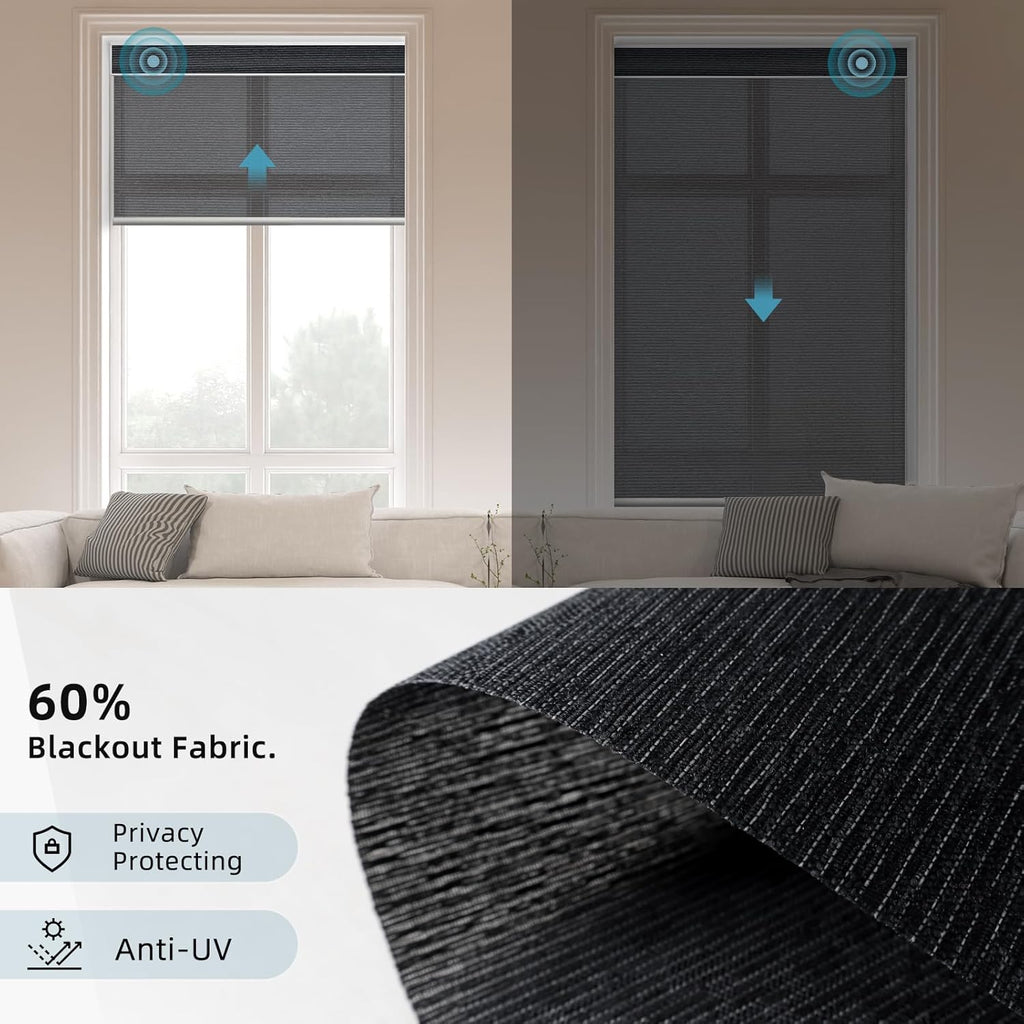 SmartWings Motorized Smart Roller Shades in Light Filtering, Electric Blinds with Remote for Windows Compatible with Alexa/Google Home/Homekit, Customized, 60% Blackout Twilight Obsidian