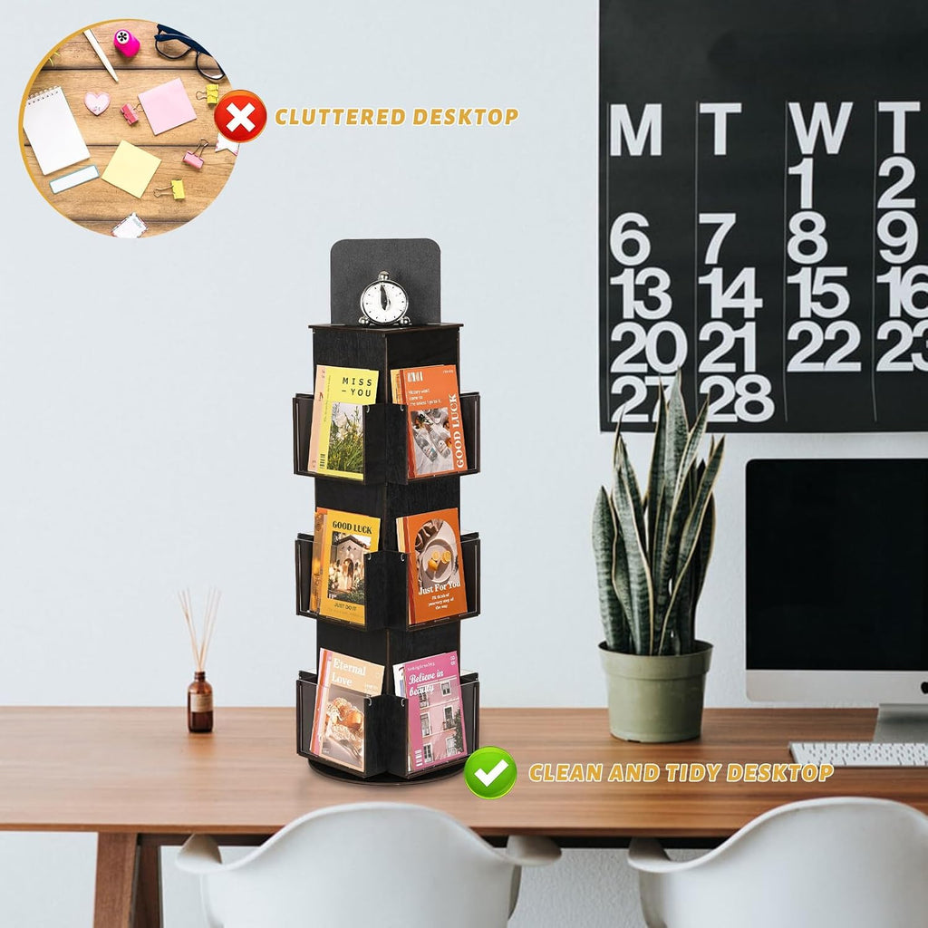 Natheeph Rotating Display Stand Greeting Card Display Wooden Display Rack with Two Card Sticker for Greeting Card Vendor Coffee Bag 3 Tier Tabletop Display Stand (Ebony)