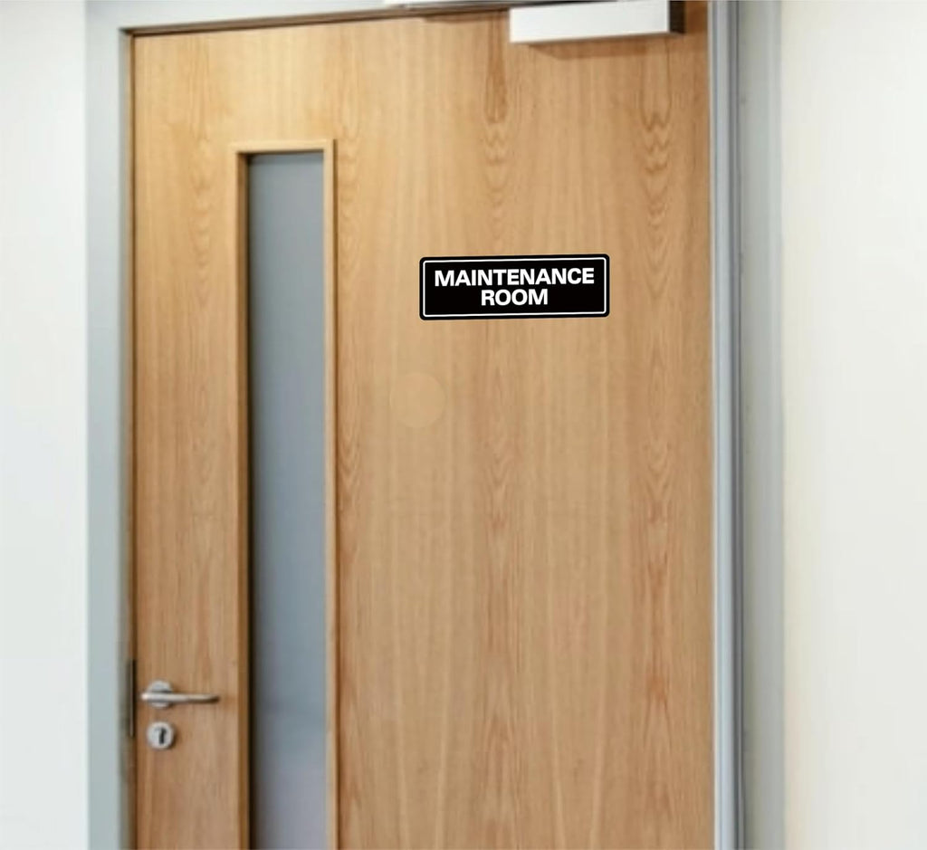 Maintenance Room Sign, Premium Durable Acrylic Material, Super Strong Adhesive, Quick Installation, Suitable for Your Home and Business (9 × 3 Inches, Black)
