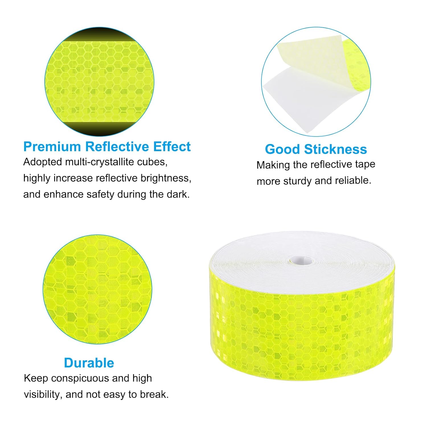 PATIKIL 2 Inch x 82 ft Reflective Tape, 1 Roll Waterproof Self Adhesive High Visibility Caution Warning Safety Tape Reflector with Scraper for Trucks Trailers Cars, Bright Yellow