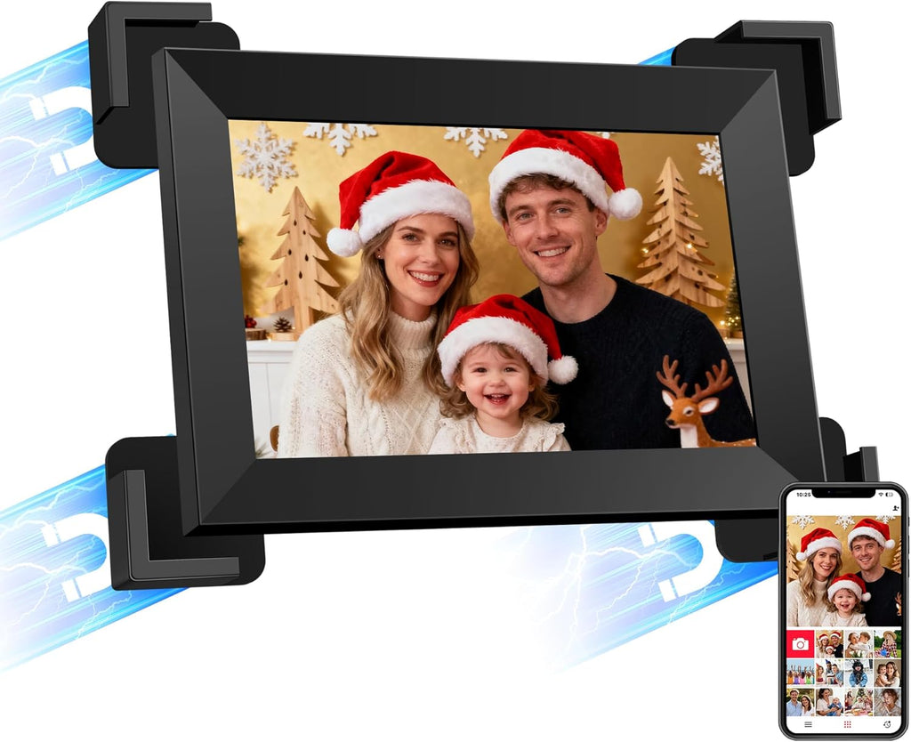KPCB Tech Magnetic Picture Frames for Refrigerator, 10.1 inch Digital Photo Frames Smart WiFi & App Control, Electronic Picture Frame with 1280x800 HD Touch Screen for Parents, Grandparents, Friends